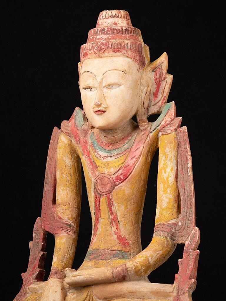 Wood Antique Limestone Shan Buddha Statue from Burma For Sale