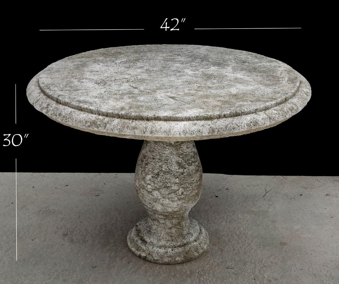 This lovely round table is one of 7 limestone tables that were reclaimed from a  private Italian Villa prior to renovation. We love the texture, color and distressed patina on this naturally aged beauty. No breaks or cracks are present as this item