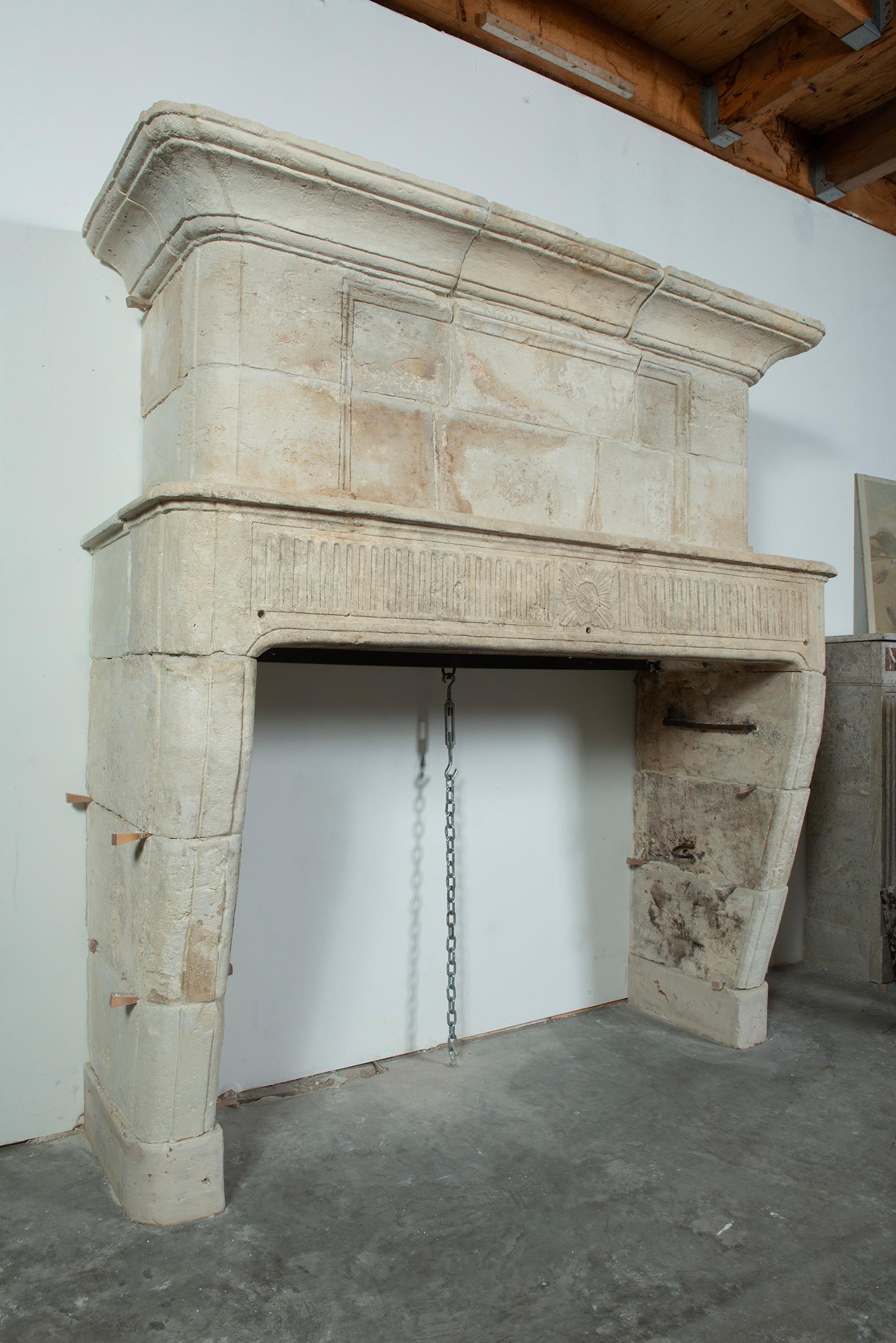Antique Limestone Trumeau Fireplace Mantelpiece For Sale 6