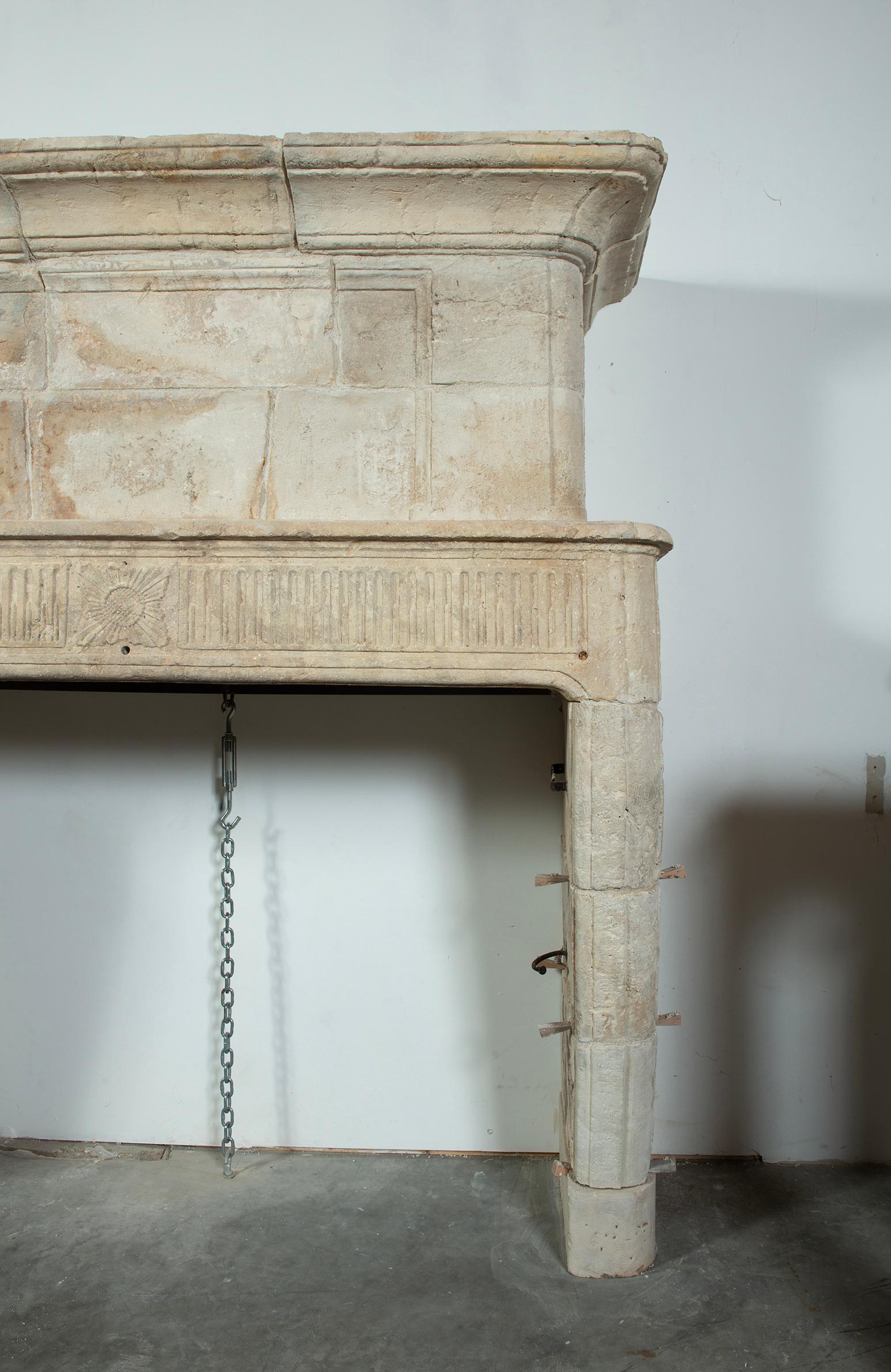 Stone Antique Limestone Trumeau Fireplace Mantelpiece For Sale