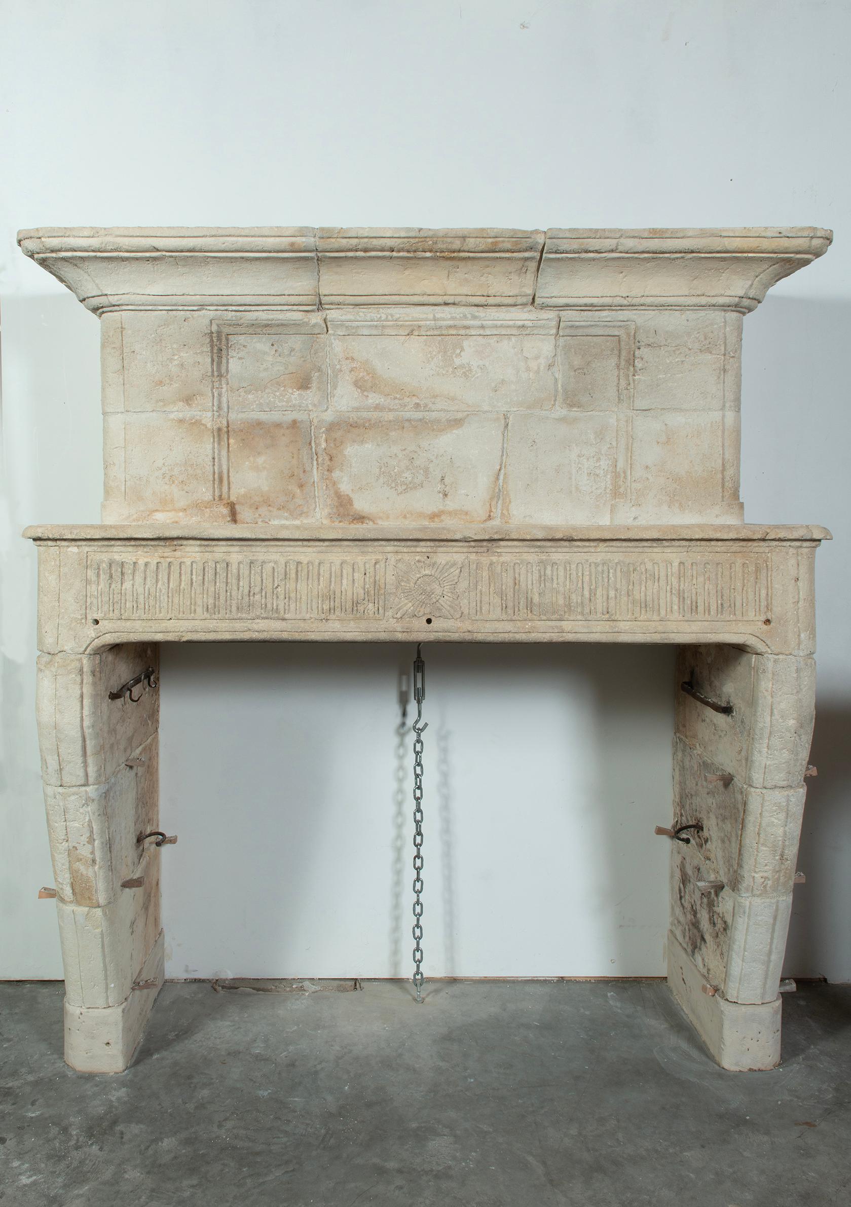 Antique Limestone Trumeau Fireplace Mantelpiece For Sale 1