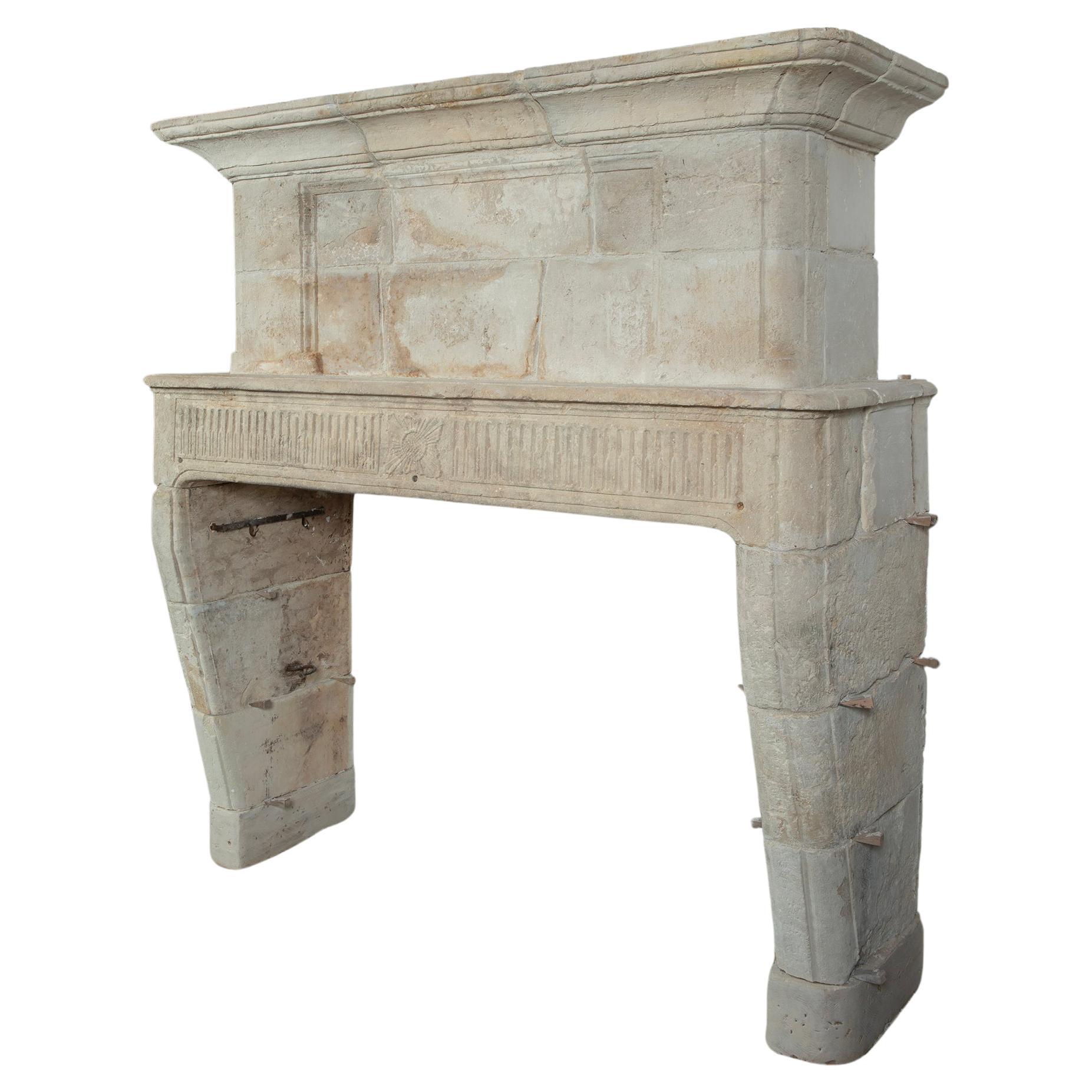 Antique Limestone Trumeau Fireplace Mantelpiece For Sale