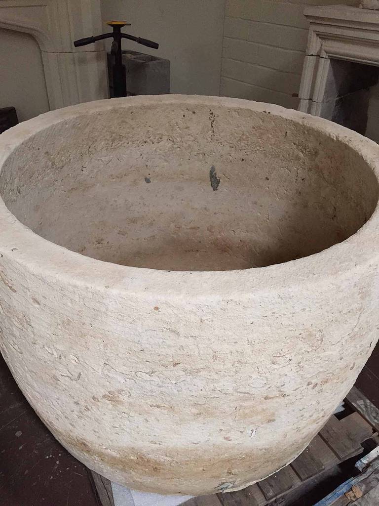 Very large antique water reservoir made from limestone.

Measurements:
Outside diameter 48?.
Inside diameter 44 1/2?.
Height 33