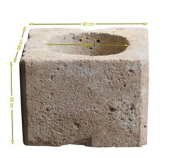 Reclaimed French Garden Wellhead, Hand-Carved - Hammered and Rustic Limestone