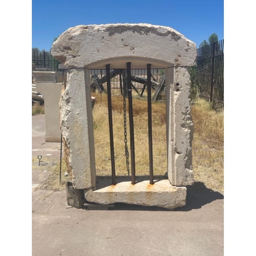 Stone Antique Limestone Window Surround with Iron Bars For Sale