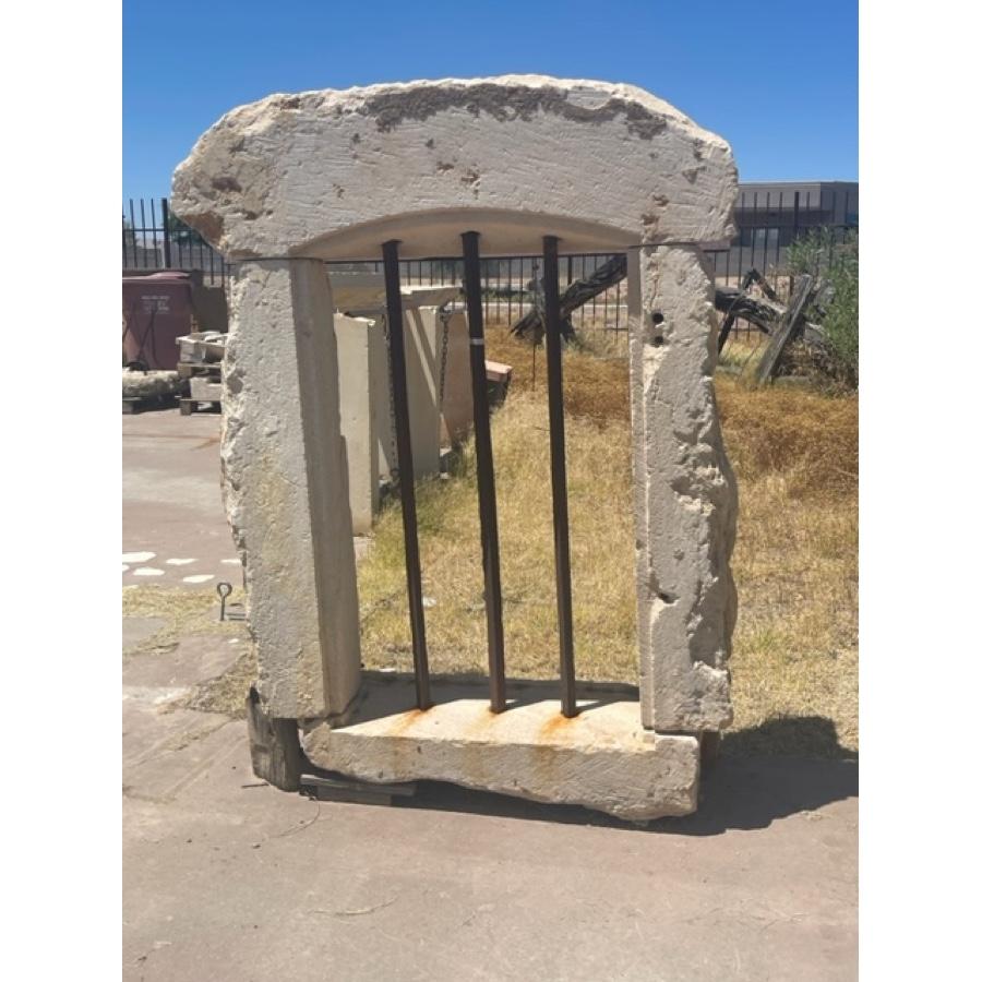 Antique Limestone Window Surround with Iron Bars For Sale 1