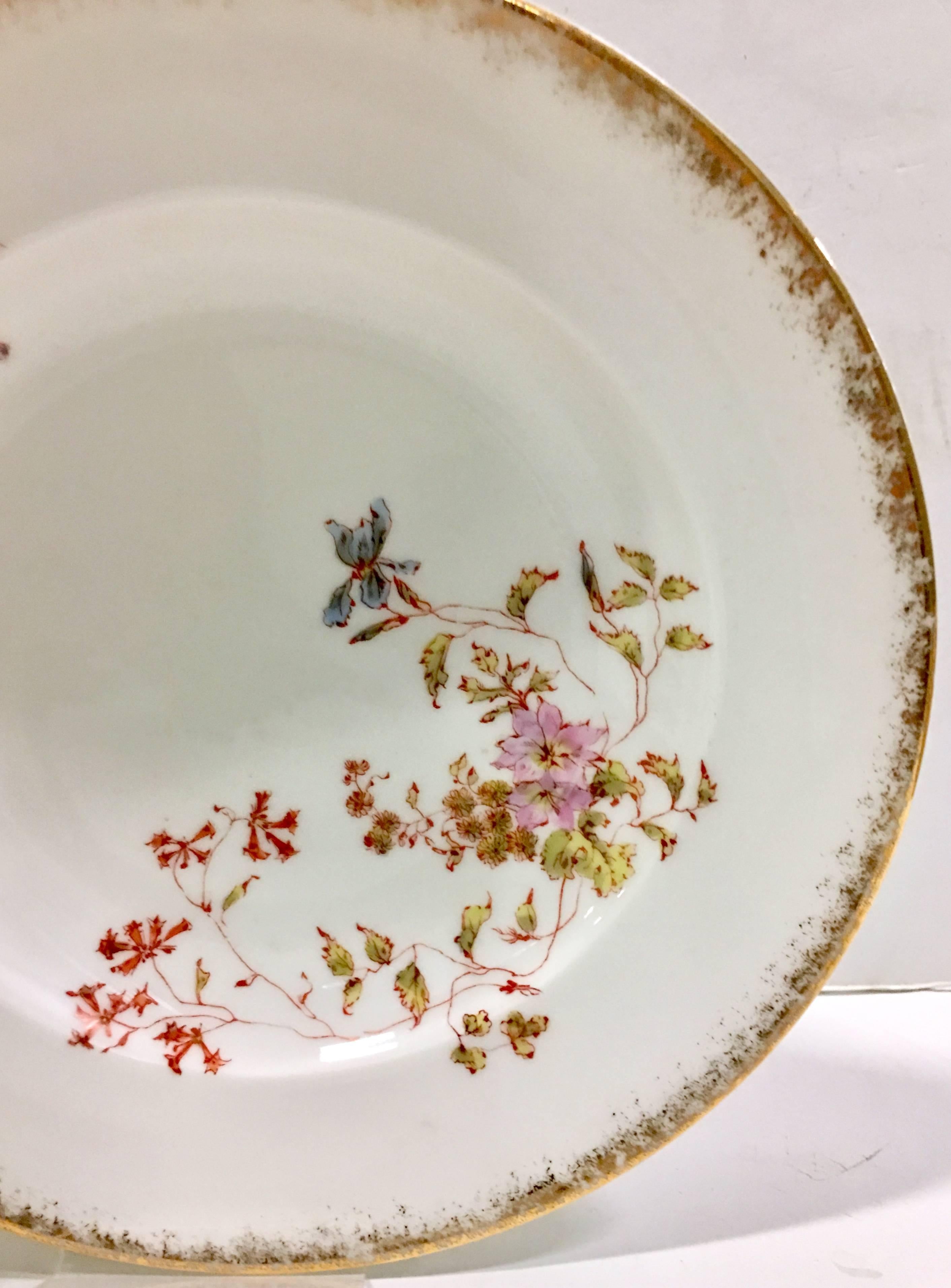 Hand-Painted Antique Limoge France Porcelain Rim Soup Bowls by, Oscar Gutherz S/10
