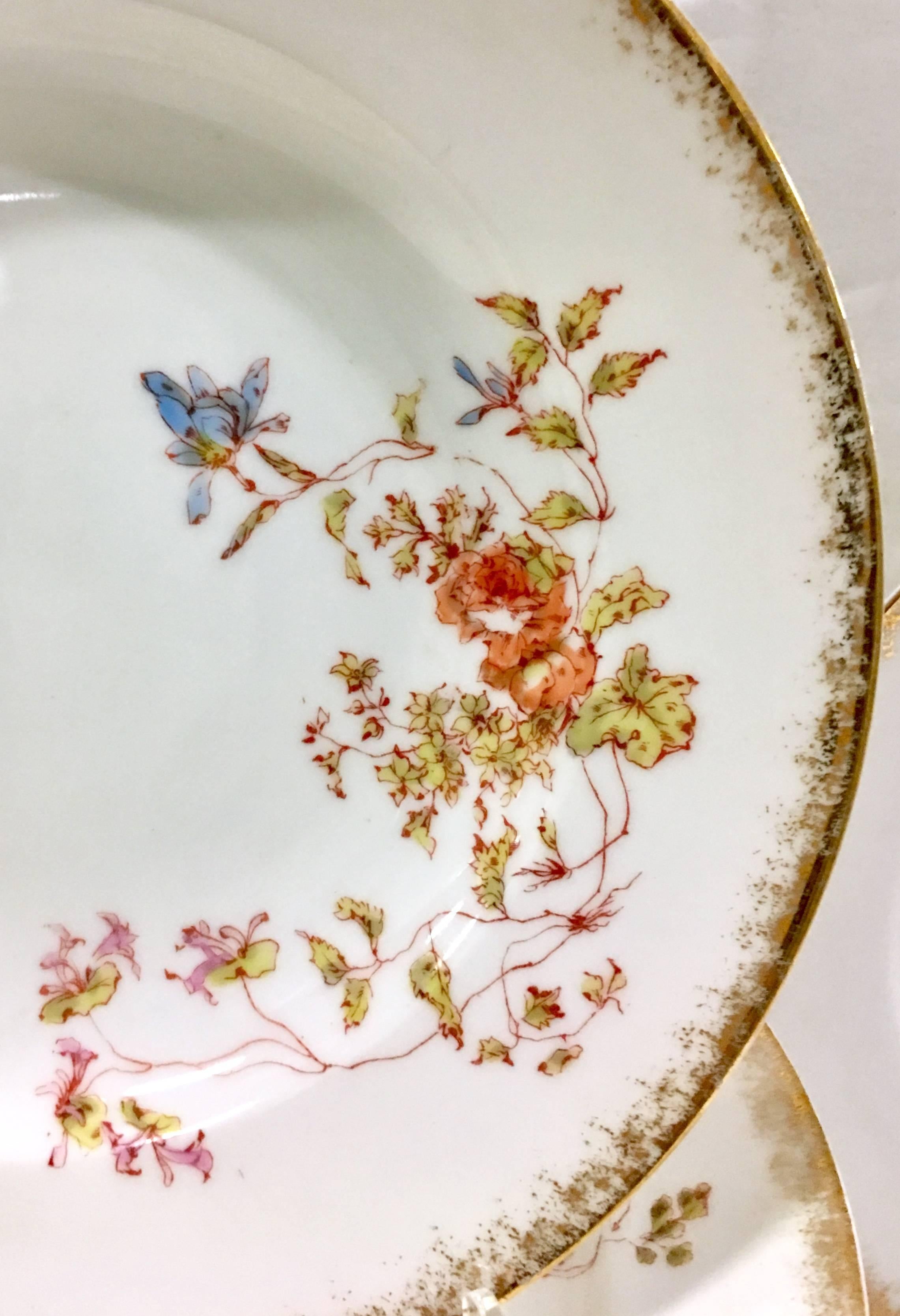 19th Century Antique Limoge France Porcelain Rim Soup Bowls by, Oscar Gutherz S/10