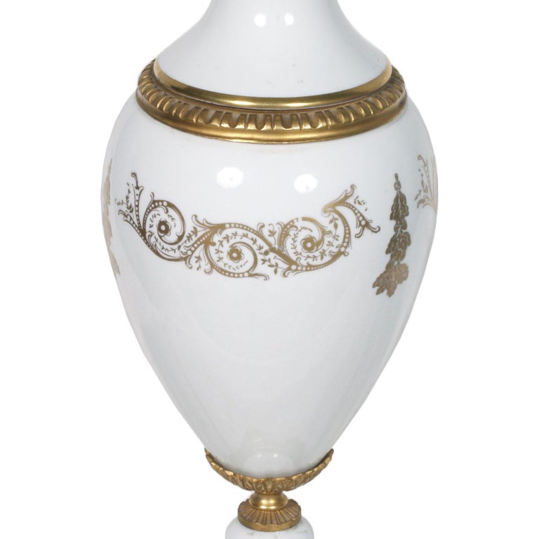 Antique Limoges Bisque Porcelain Table Lamp Decorated Gold Base in