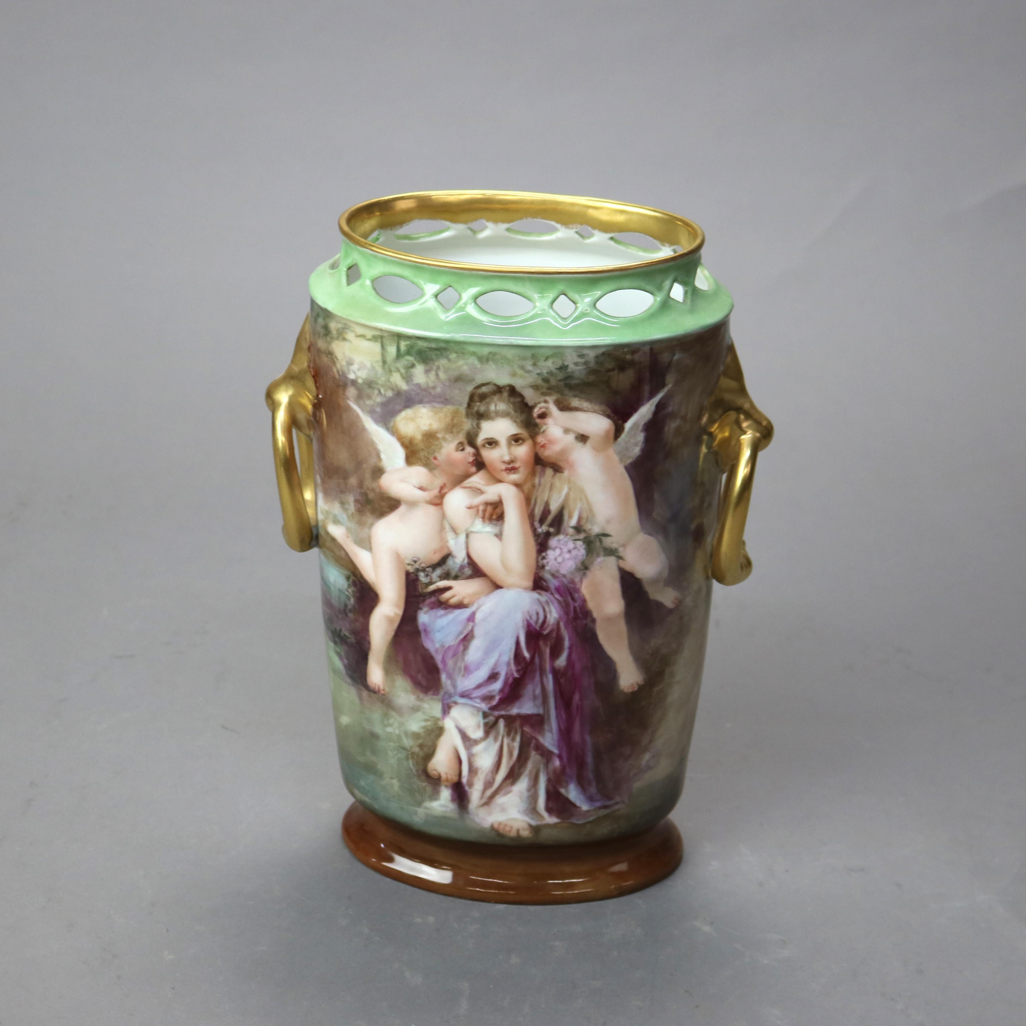 Antique Limoges Classical Hand Painted and Gilt Figural Pillow Vase C1890 In Good Condition In Big Flats, NY