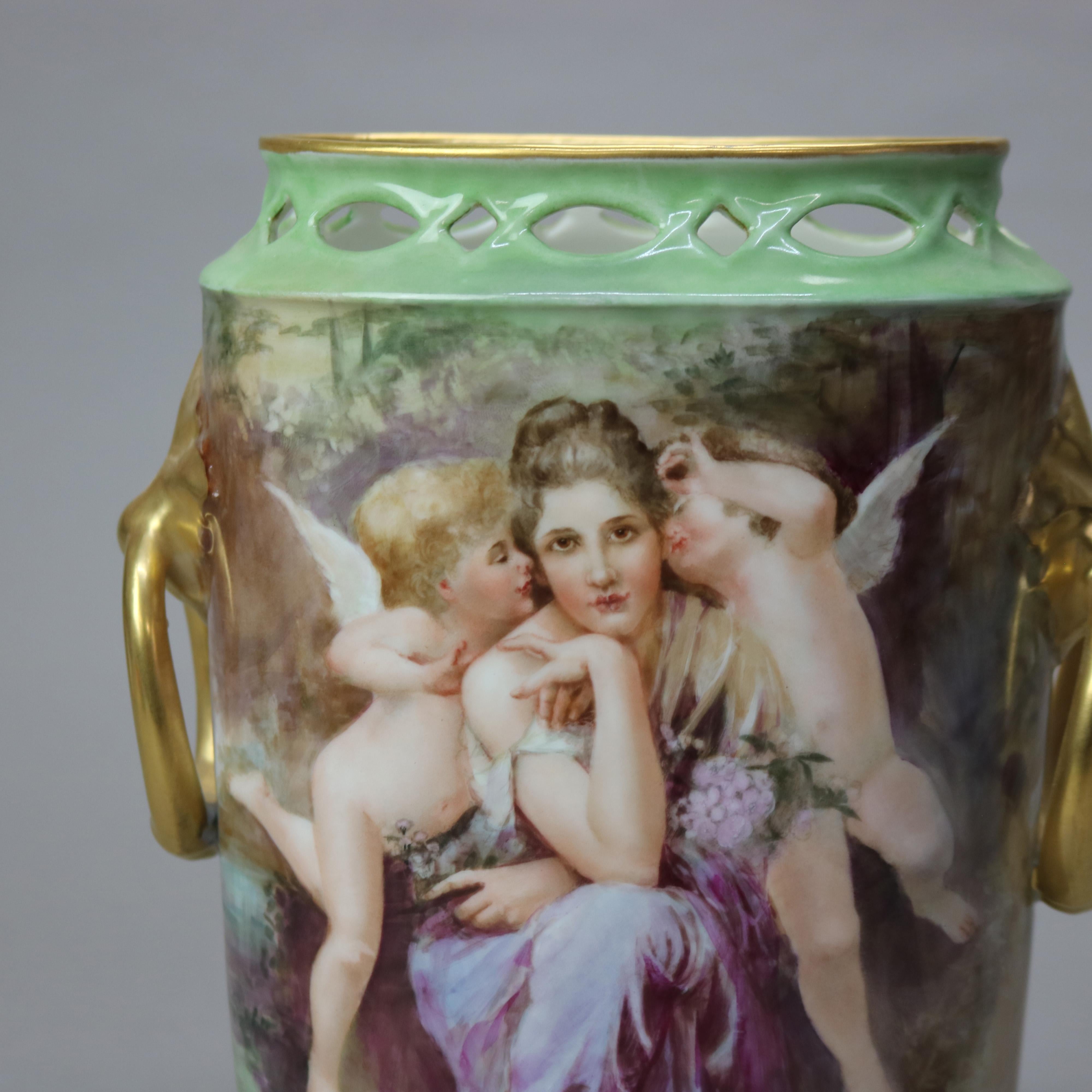 19th Century Antique Limoges Classical Hand Painted and Gilt Figural Pillow Vase C1890