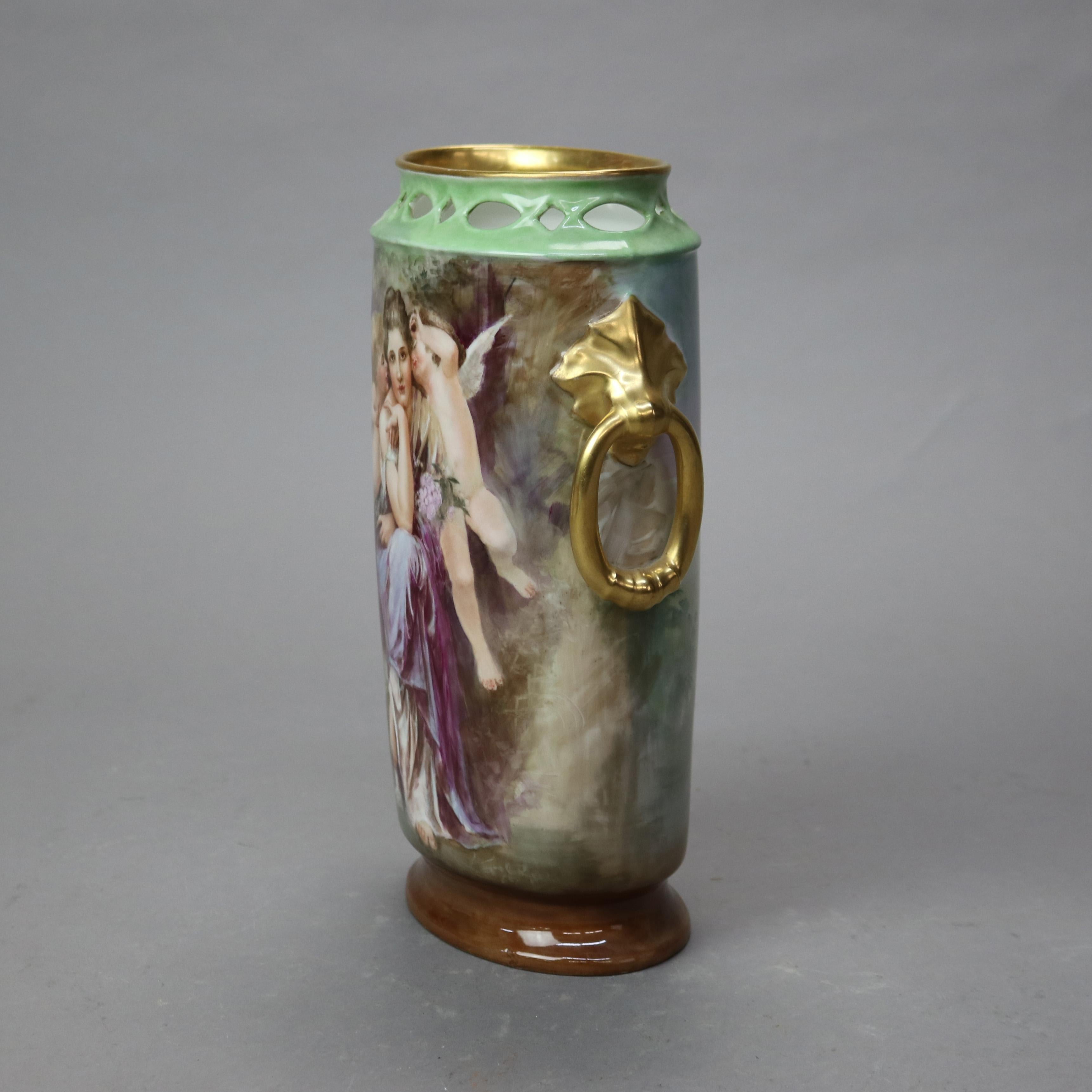 Porcelain Antique Limoges Classical Hand Painted and Gilt Figural Pillow Vase C1890