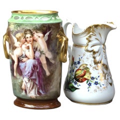 Antique Limoges Classical Hand Painted and Gilt Figural Pillow Vase C1890