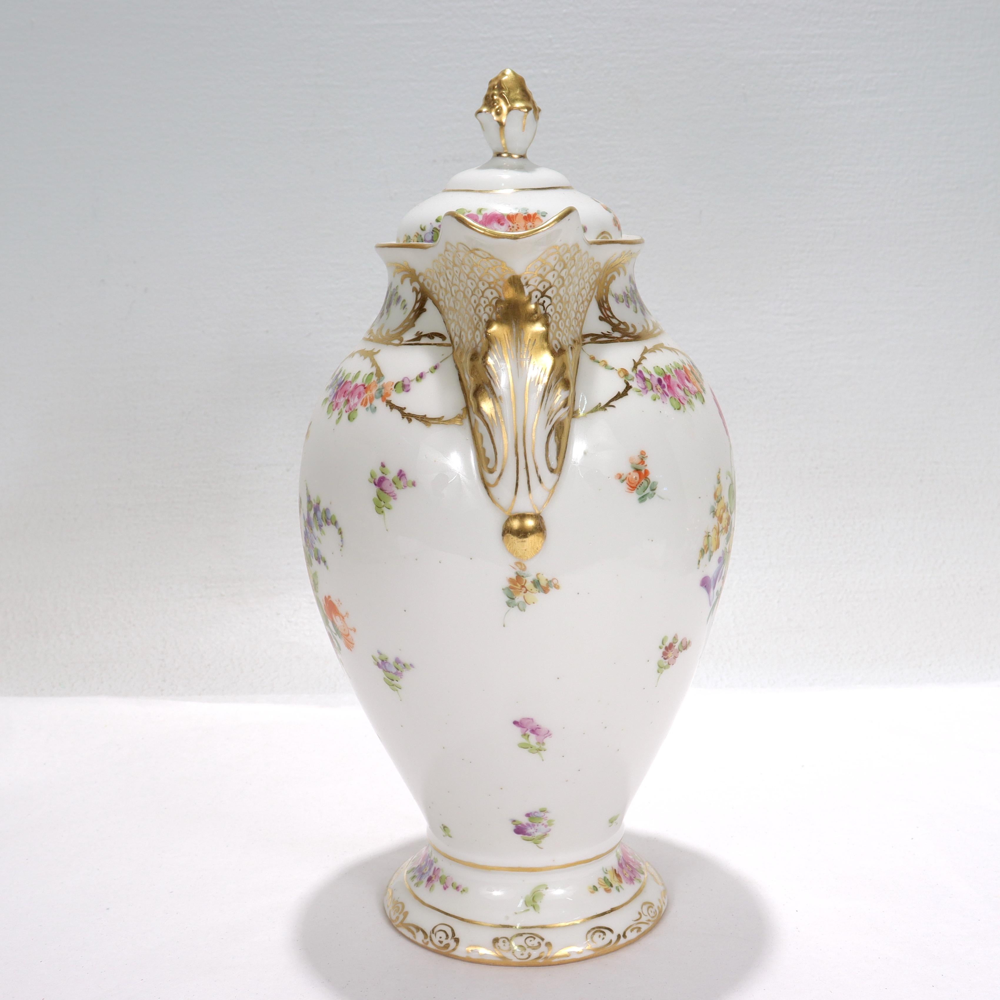 Antique Limoges Dresden Porcelain Chocolate Pot with Handpainted Flowers 1