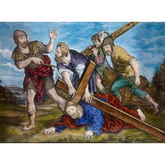 Antique Limoges Enamel Plaque of Christ on the Road to Calvary