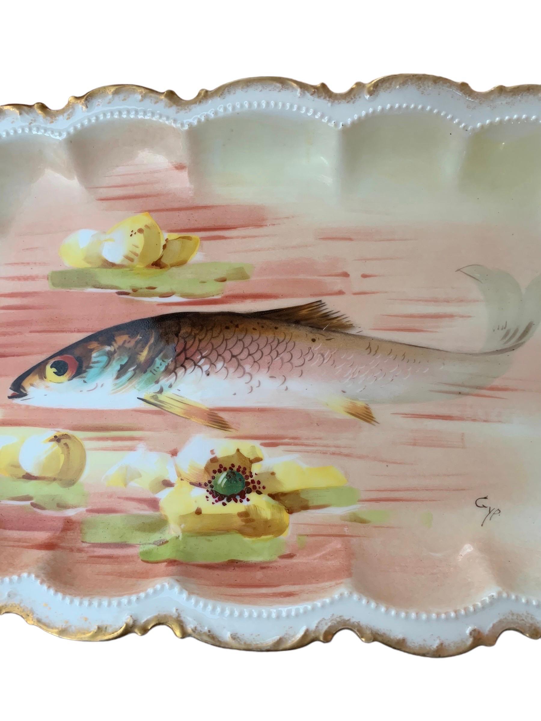 Antique Limoges Fish Platter and Twelve Serving Plates For Sale 2