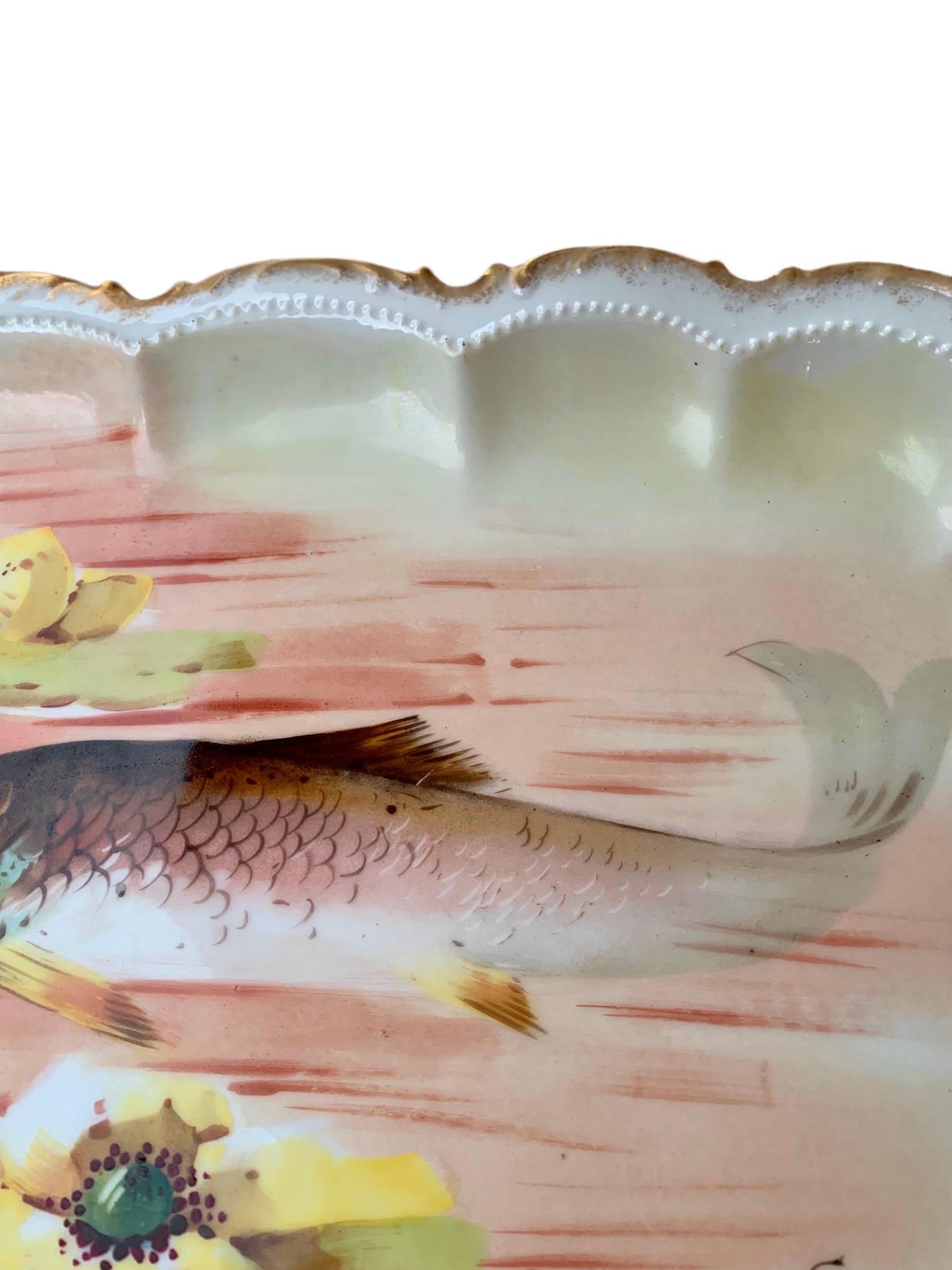 Antique Limoges Fish Platter and Twelve Serving Plates For Sale 3