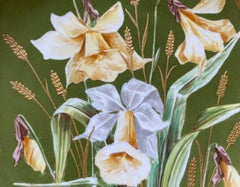 Antique Limoges France Daffodil Painting on Porcelain Cabinet or Wall Plate