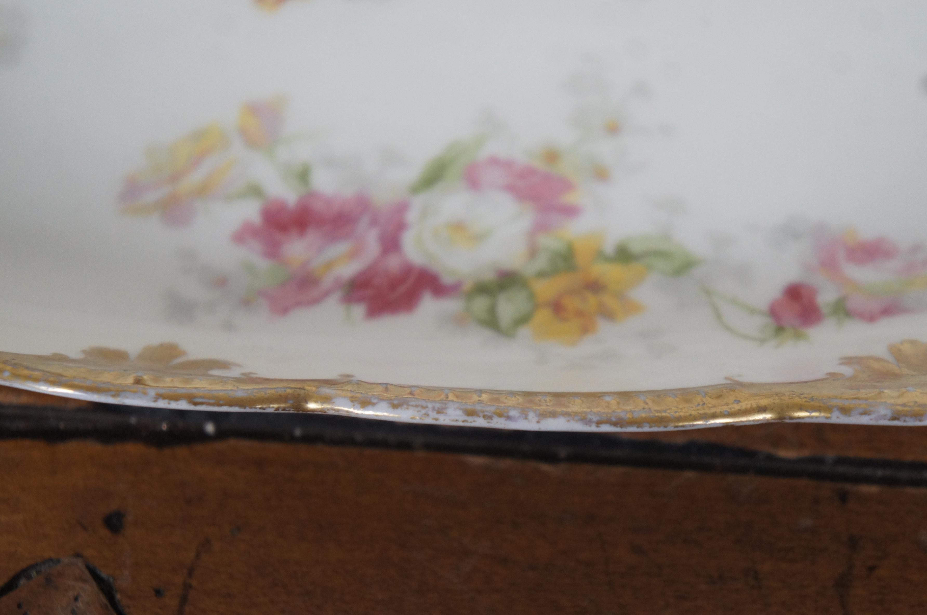 Antique Limoges France Floral Scalloped Oval Porcelain Dish Vanity Tray 13