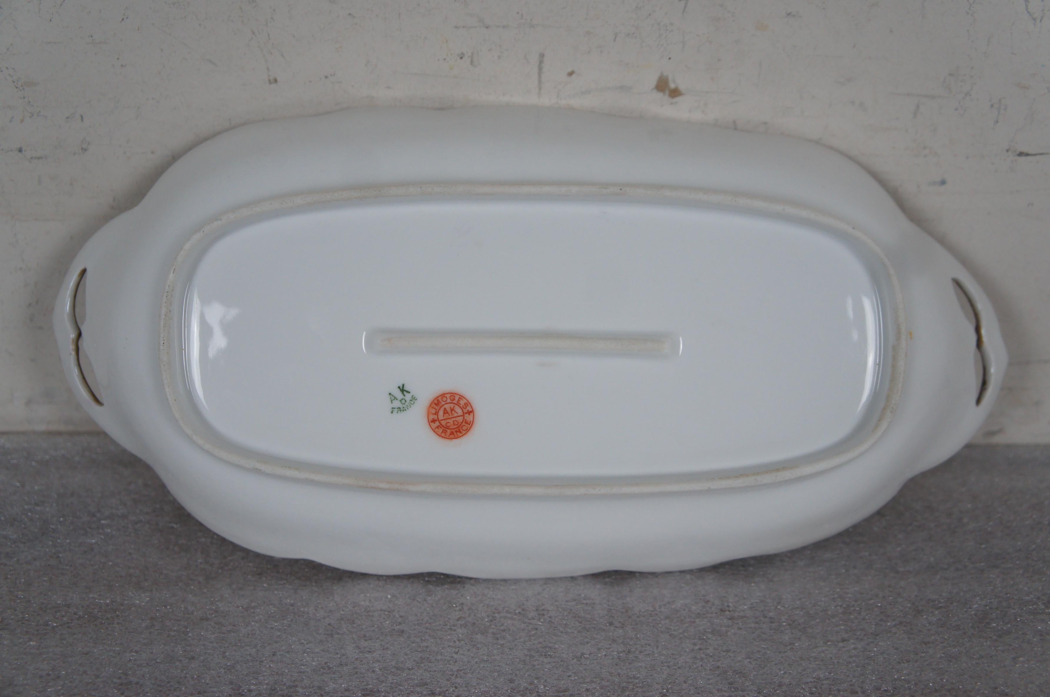 Antique plat de toilette ovale festonné de fleurs de Limoges France 13 po. 2