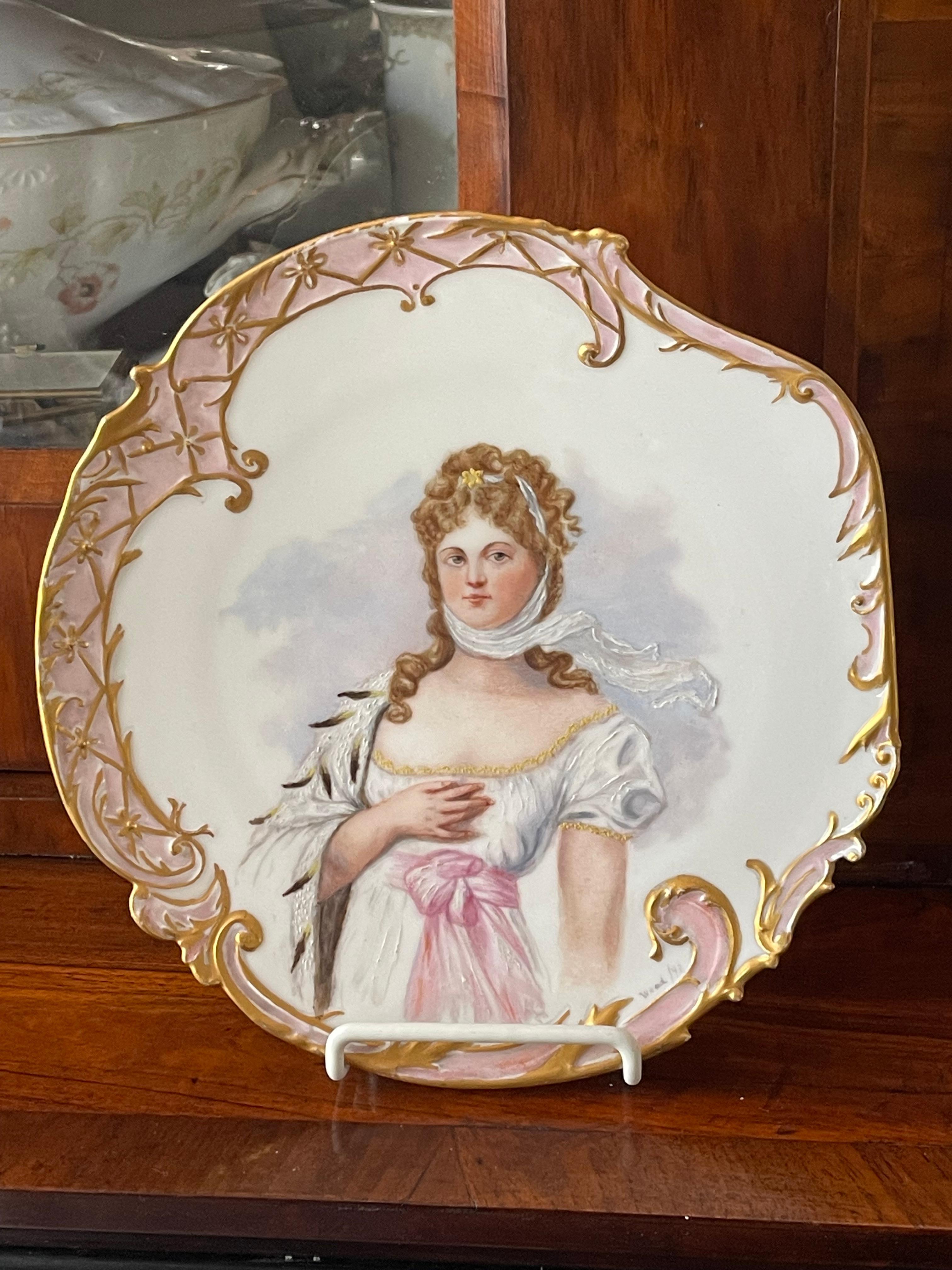 Antique cabinet portrait by Limoges France of Marie-Louise , second wife of Bonaparte.