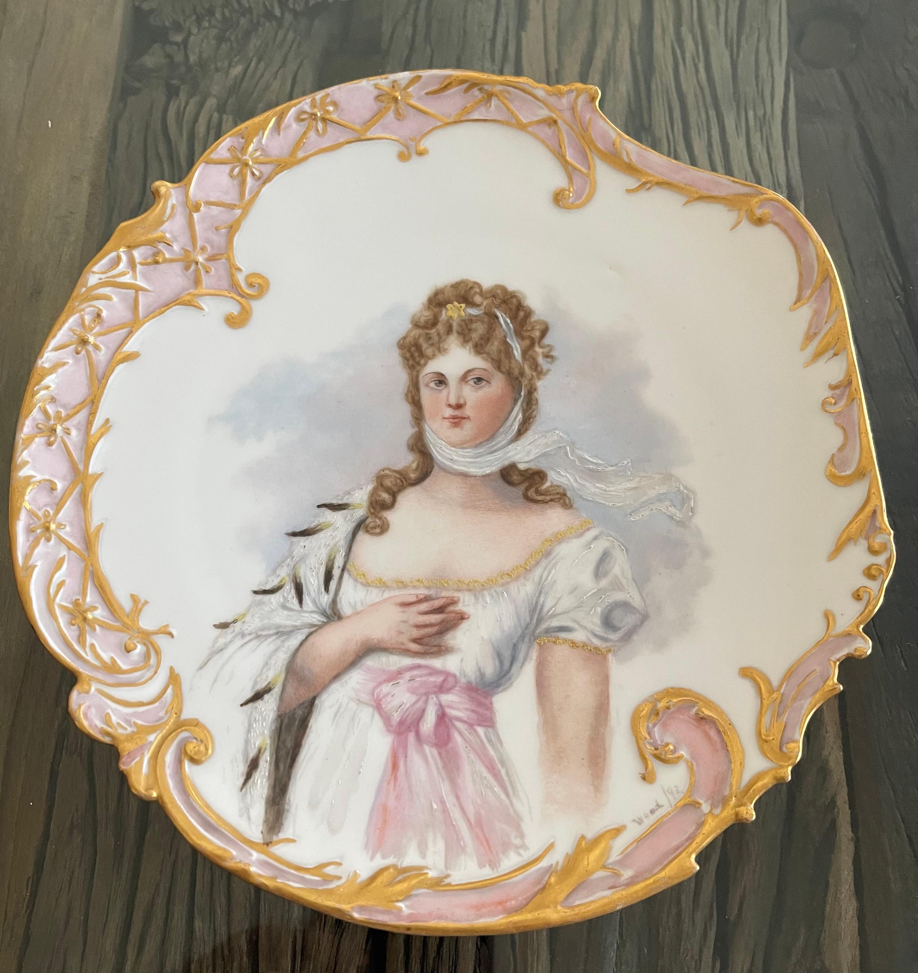 Neoclassical Revival Antique Limoges France Marie -Louise Portrait Porcelain Plate For Sale