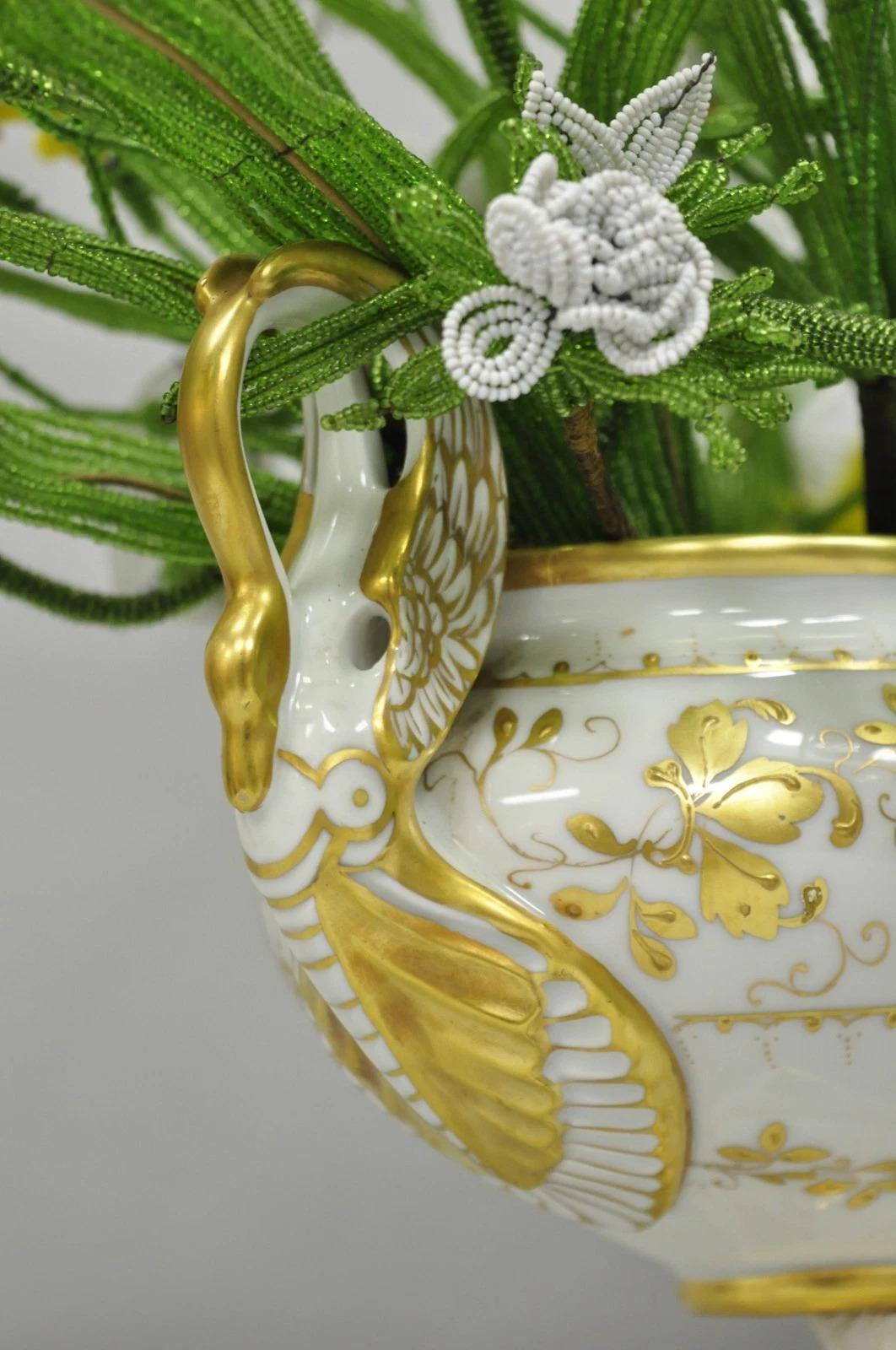 Antique Limoges French Regency White & Gold Porcelain Swan Urn Vase Cachepot In Good Condition For Sale In Philadelphia, PA