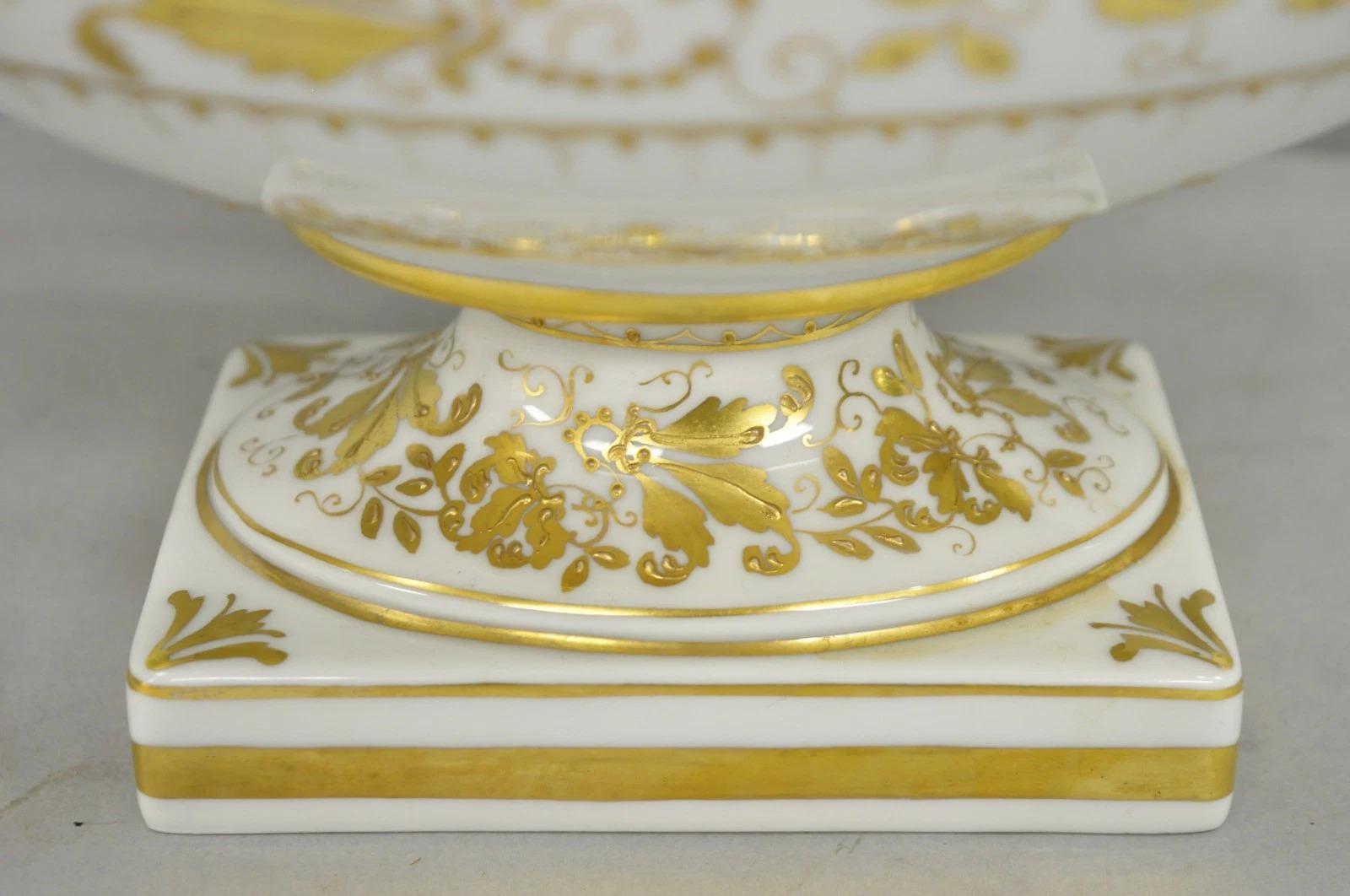 20th Century Antique Limoges French Regency White & Gold Porcelain Swan Urn Vase Cachepot For Sale