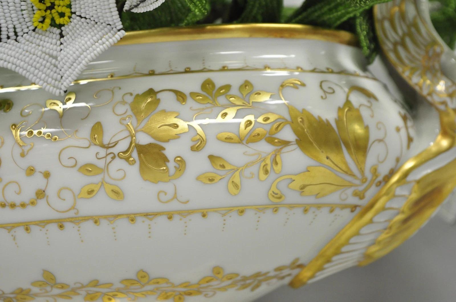 Antique Limoges French Regency White & Gold Porcelain Swan Urn Vase Cachepot For Sale 3