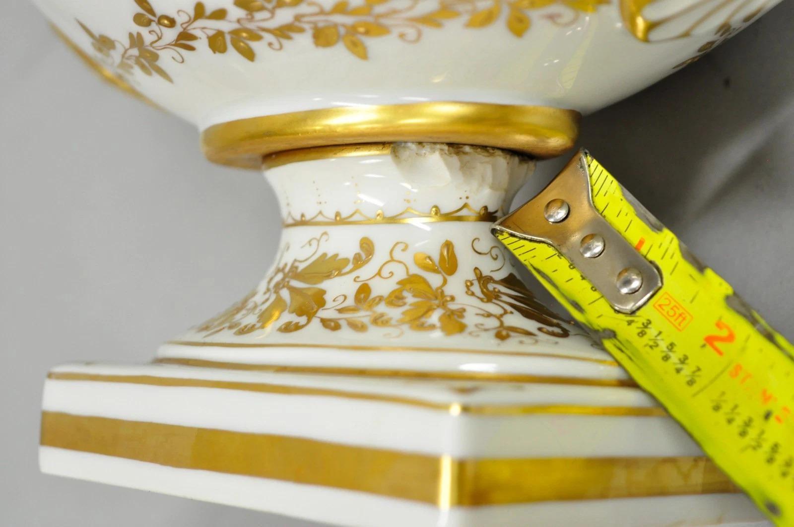 Antique Limoges French Regency White & Gold Porcelain Swan Urn Vase Cachepot For Sale 4