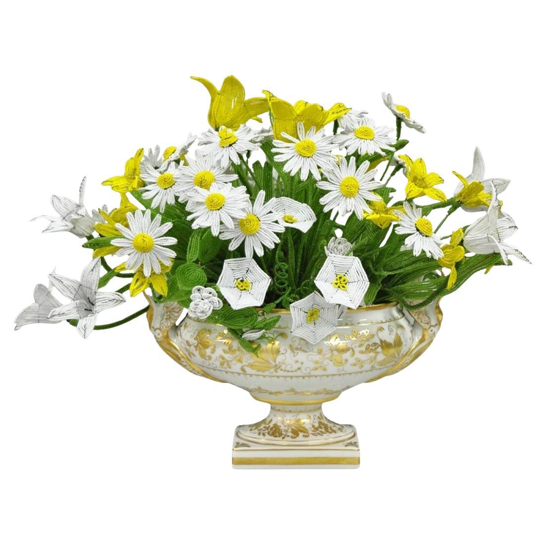 Antique Limoges French Regency White & Gold Porcelain Swan Urn Vase Cachepot For Sale