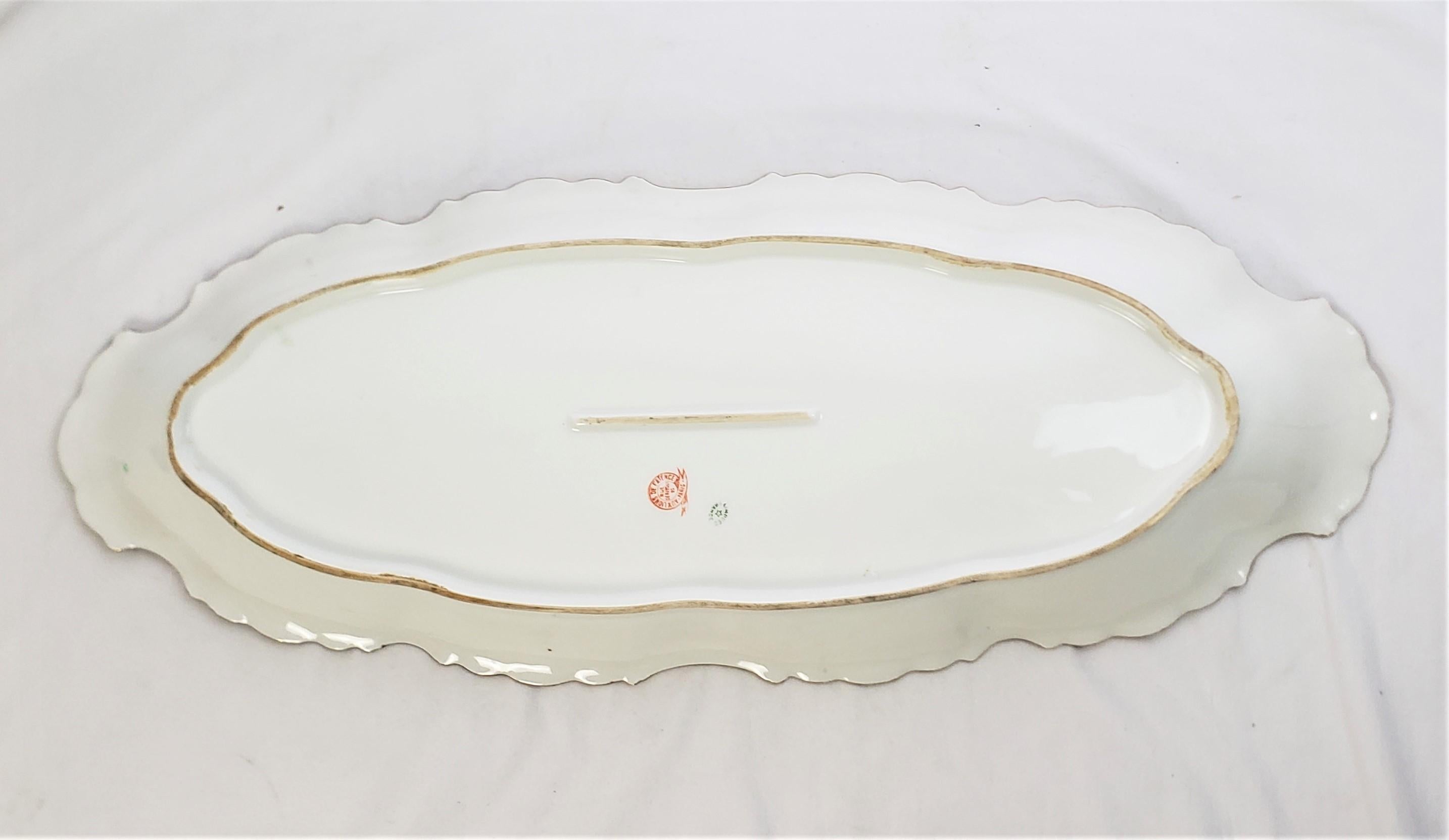 Gilt Antique Limoges Hand-Painted Fish Set with Matching Platter & Sauce Boat For Sale