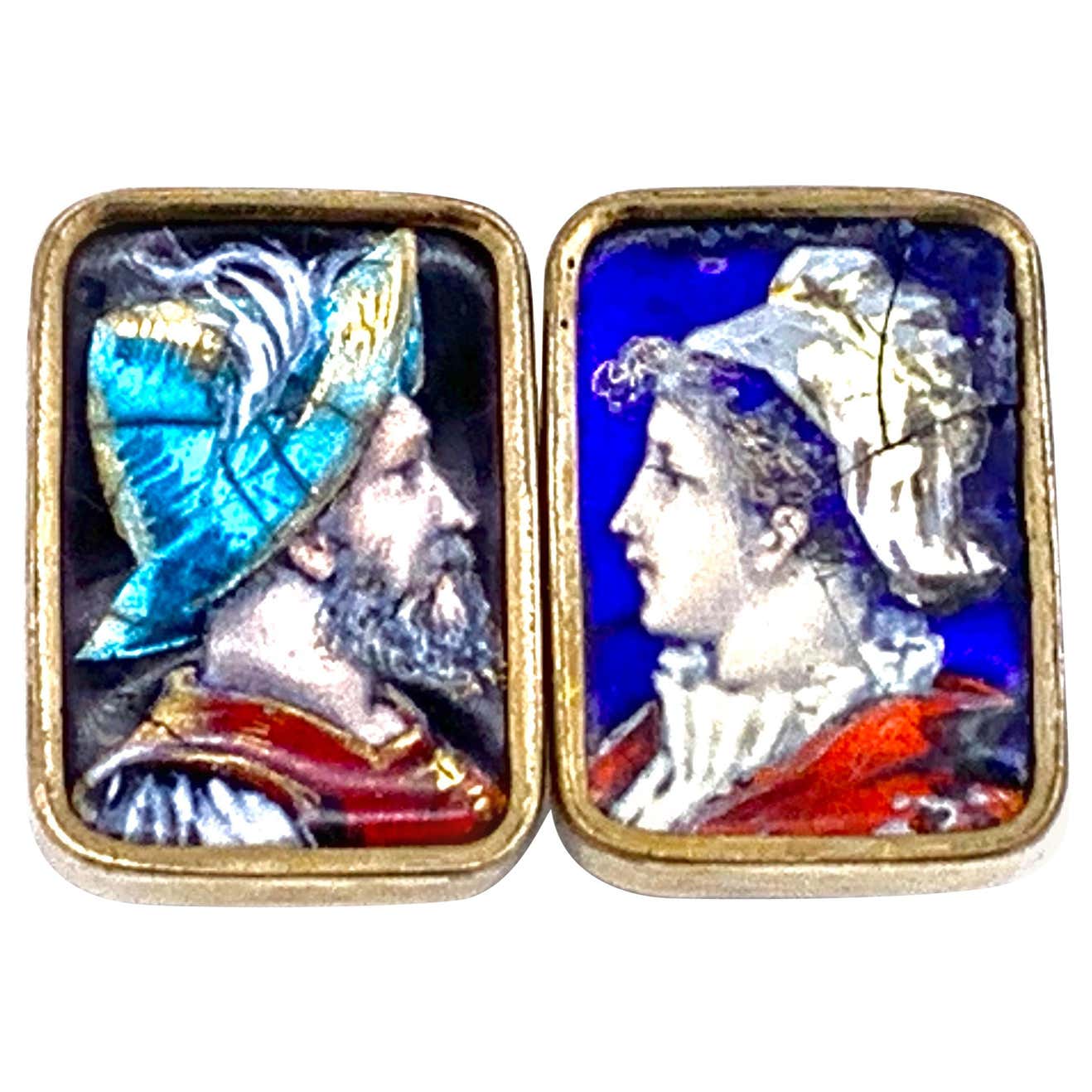 Antique Limoges Neorenaissance Enamel Soldier Beauty Buttons Cufflinks ...
