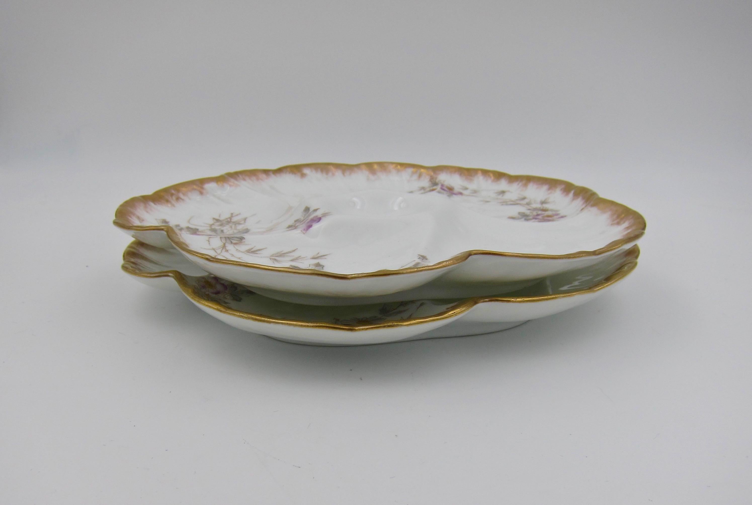 Antique Limoges Porcelain French Oyster Plate Pair, 1880s 3