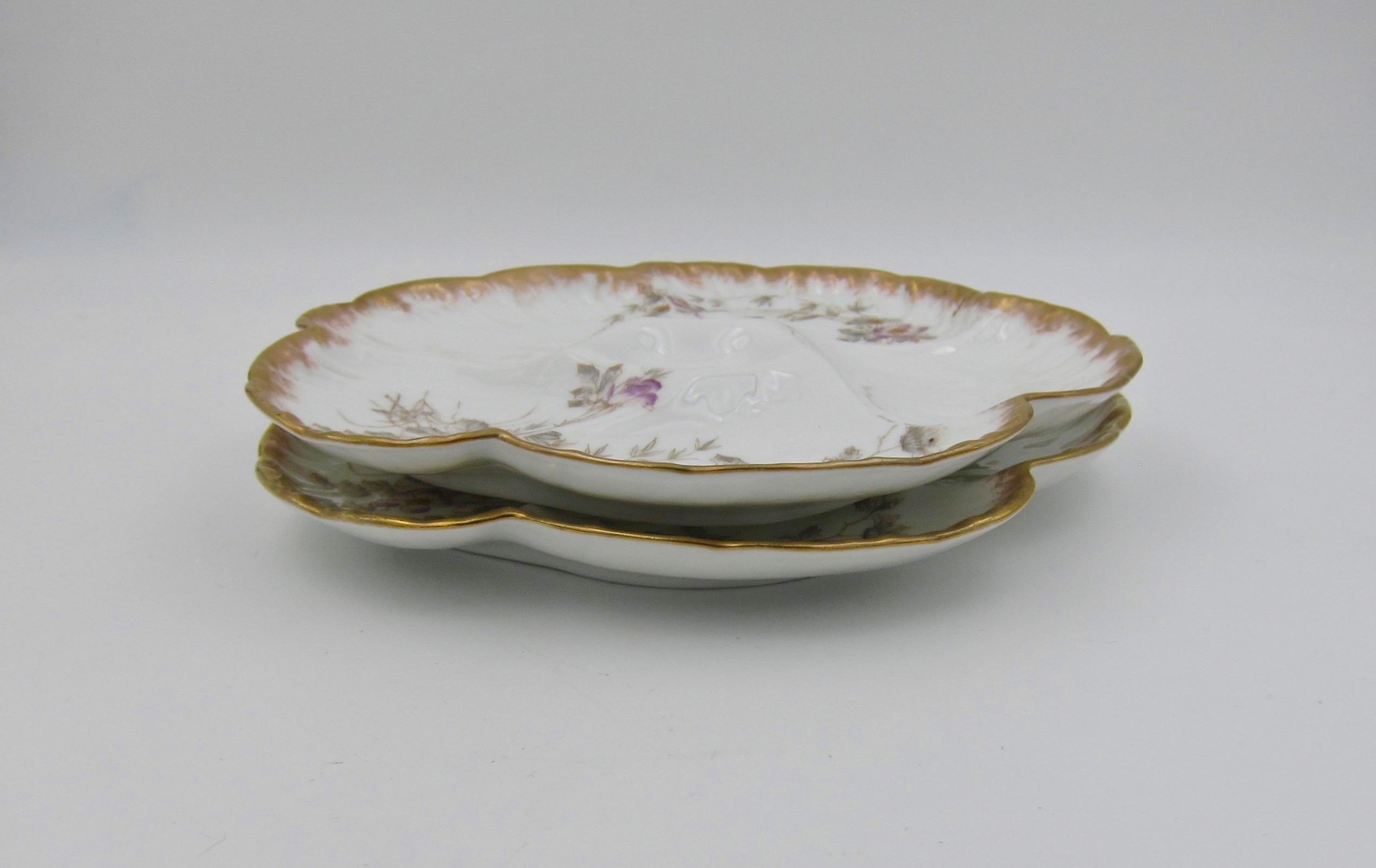 Antique Limoges Porcelain French Oyster Plate Pair, 1880s 6