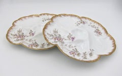 Antique Limoges Porcelain French Oyster Plate Pair, 1880s
