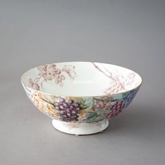 Antique Limoges Porcelain Hand Painted Floral, Grape & Spider Web Bowl C1900