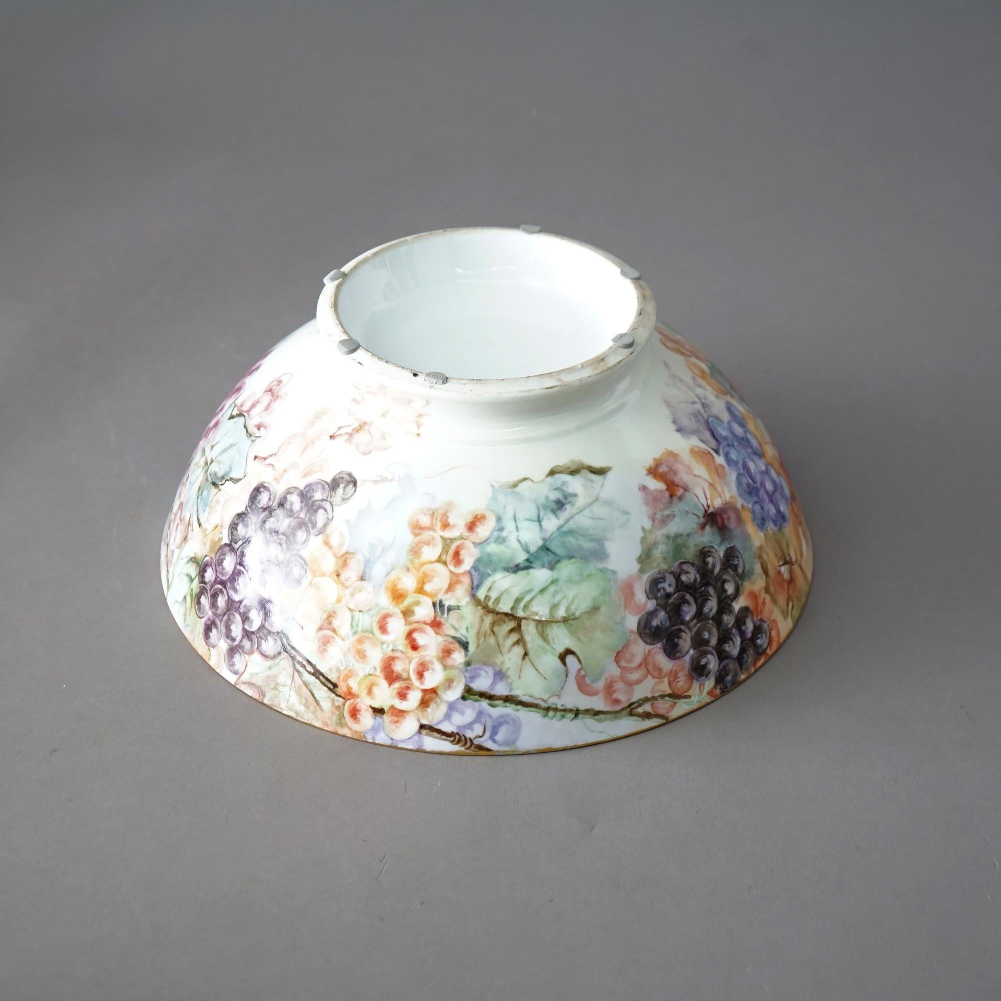 Antique Limoges Porcelain Hand Painted Floral, Grape & Spider Web Bowl C1900 For Sale 3