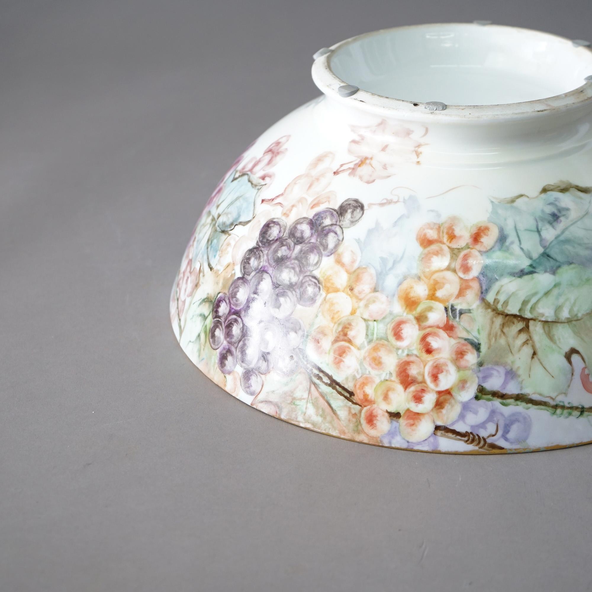 Antique Limoges Porcelain Hand Painted Floral, Grape & Spider Web Bowl C1900 For Sale 4
