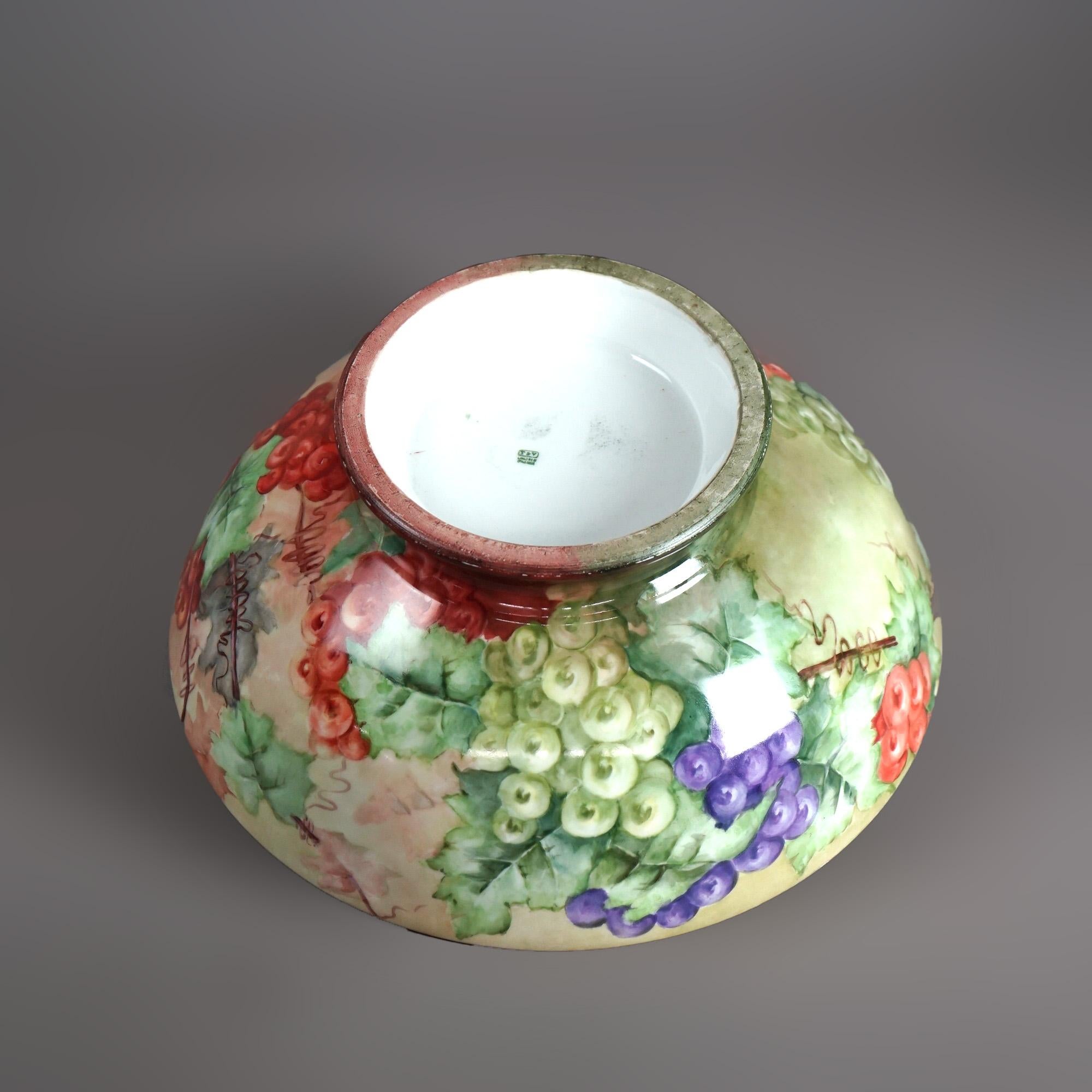 Antique Limogés Porcelain Hand Painted Grape & Gilt Punch Bowl on Pedestal C1900 7