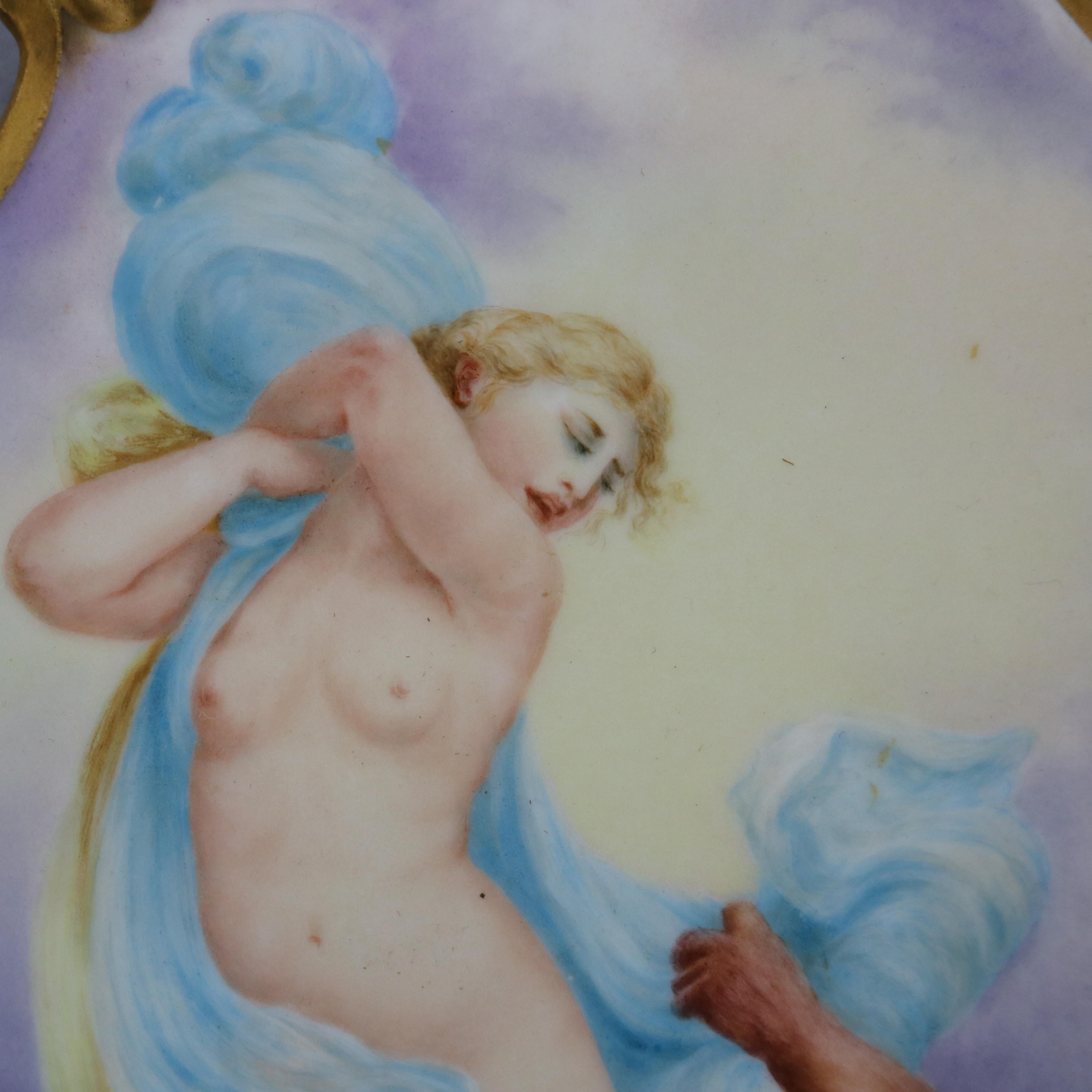 Hand-Painted Antique Limoges Porcelain Hand Painted Plaque, Nymph & Mermaids by E. Meyer 1898