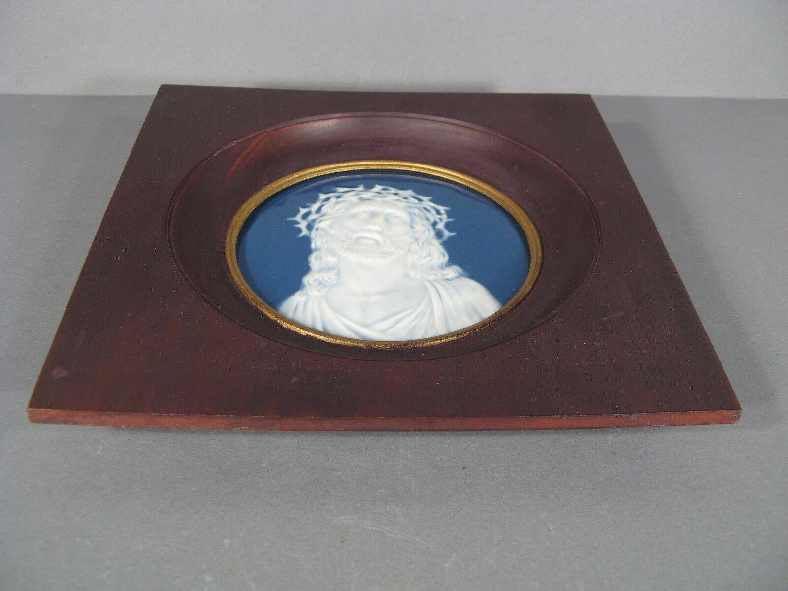 Empire Antique Limoges Porcelain Plaque with Enameled Portrait of Christ -1Y83