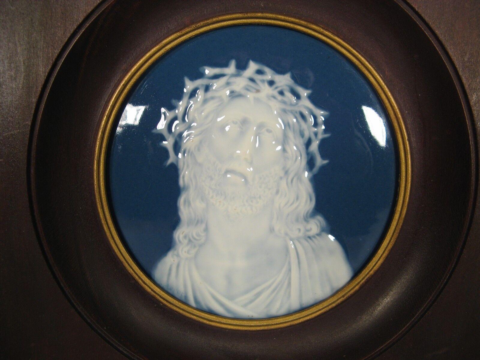 Antique Limoges Porcelain Plaque with Enameled Portrait of Christ -1Y83 In Good Condition In Bordeaux, FR
