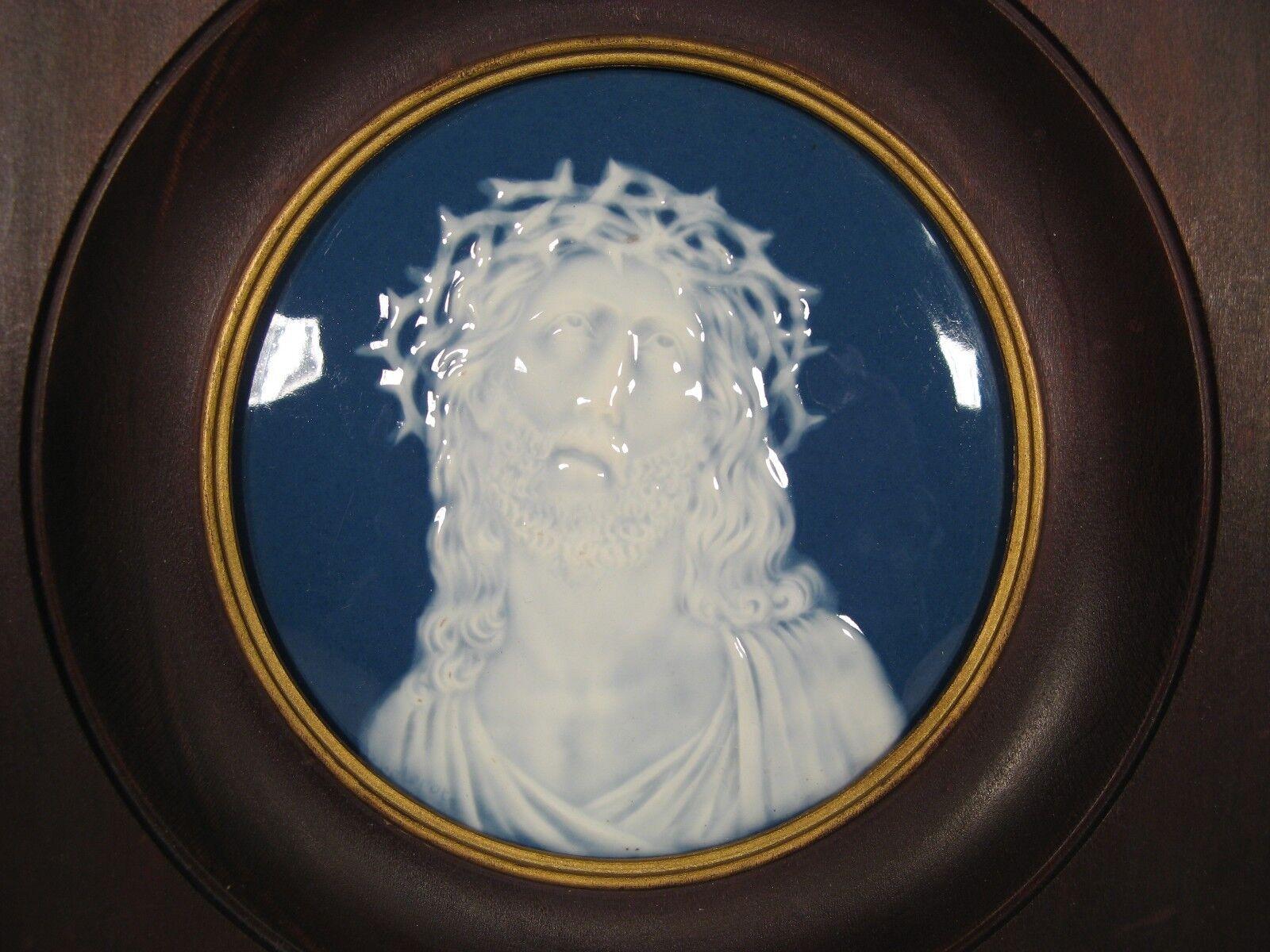Antique Limoges Porcelain Plaque with Enameled Portrait of Christ -1Y83 2