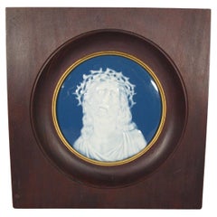 Antique Limoges Porcelain Plaque with Enameled Portrait of Christ -1Y83