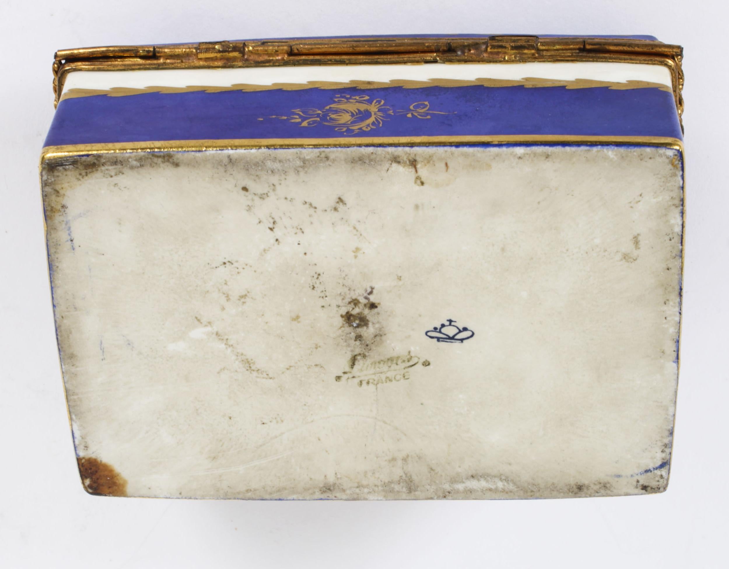 Antique Limoges Royal Blue Ormolu Mounted Casket Box 19h Century For Sale 5