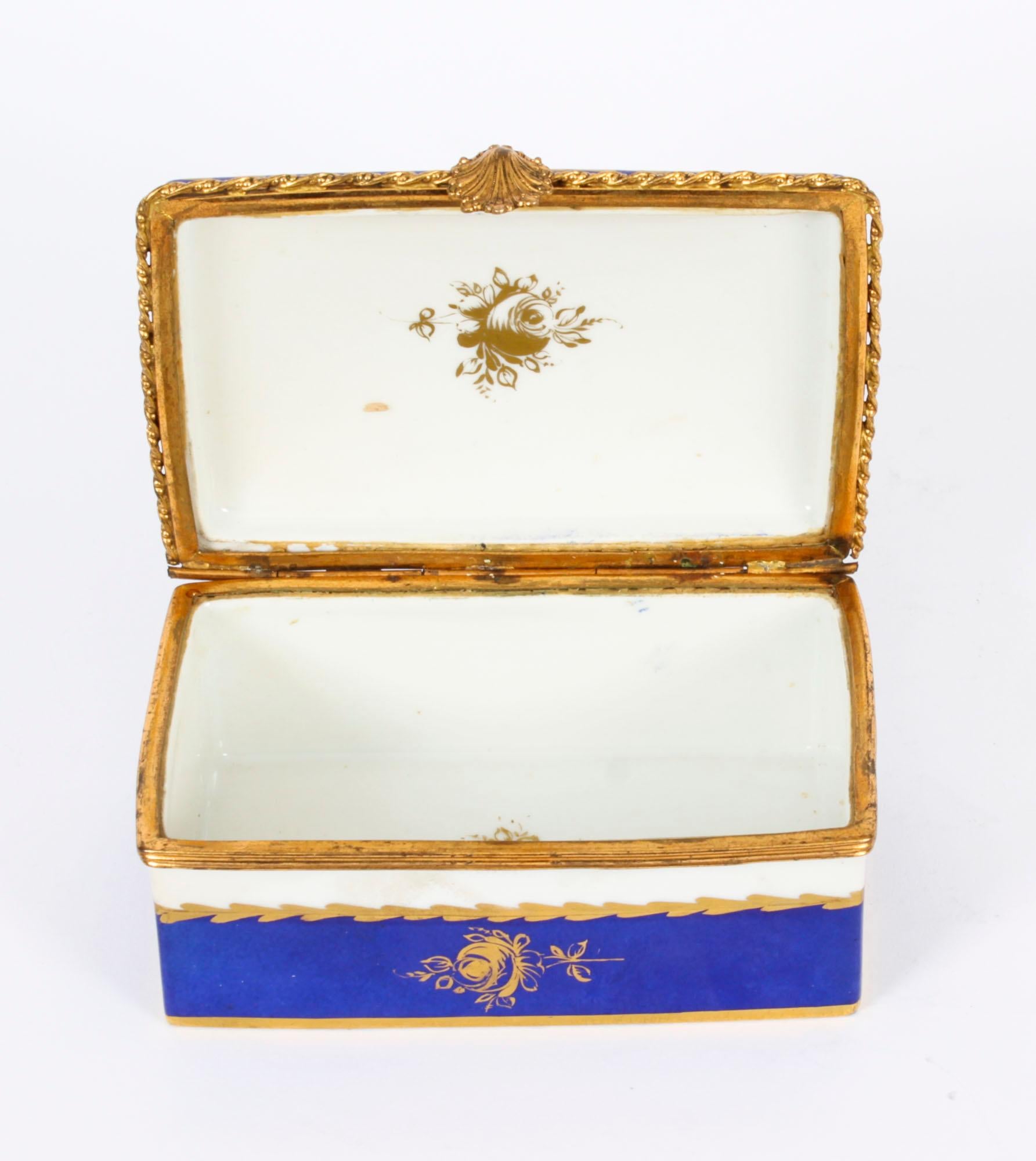 Antique Limoges Royal Blue Ormolu Mounted Casket Box 19h Century For Sale 7