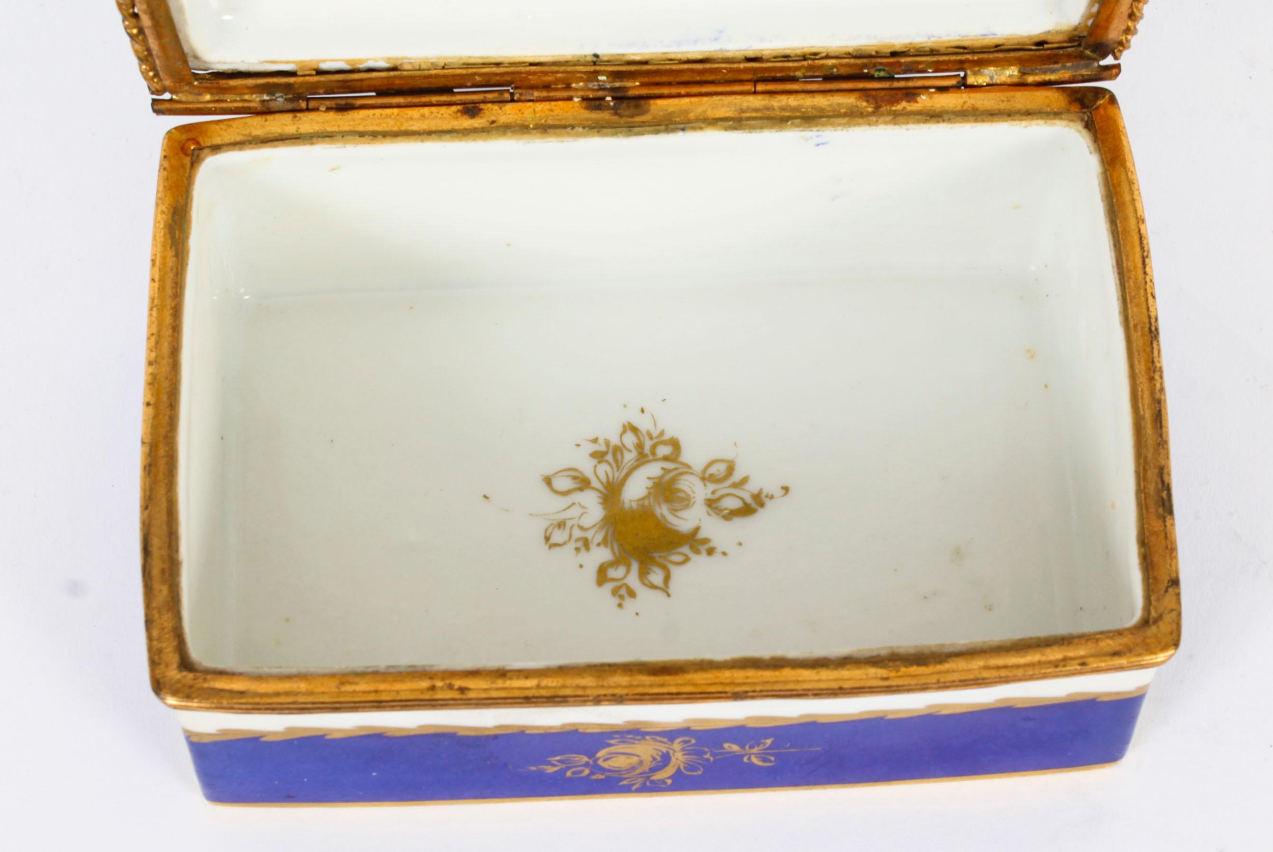 Antique Limoges Royal Blue Ormolu Mounted Casket Box 19h Century For Sale 8