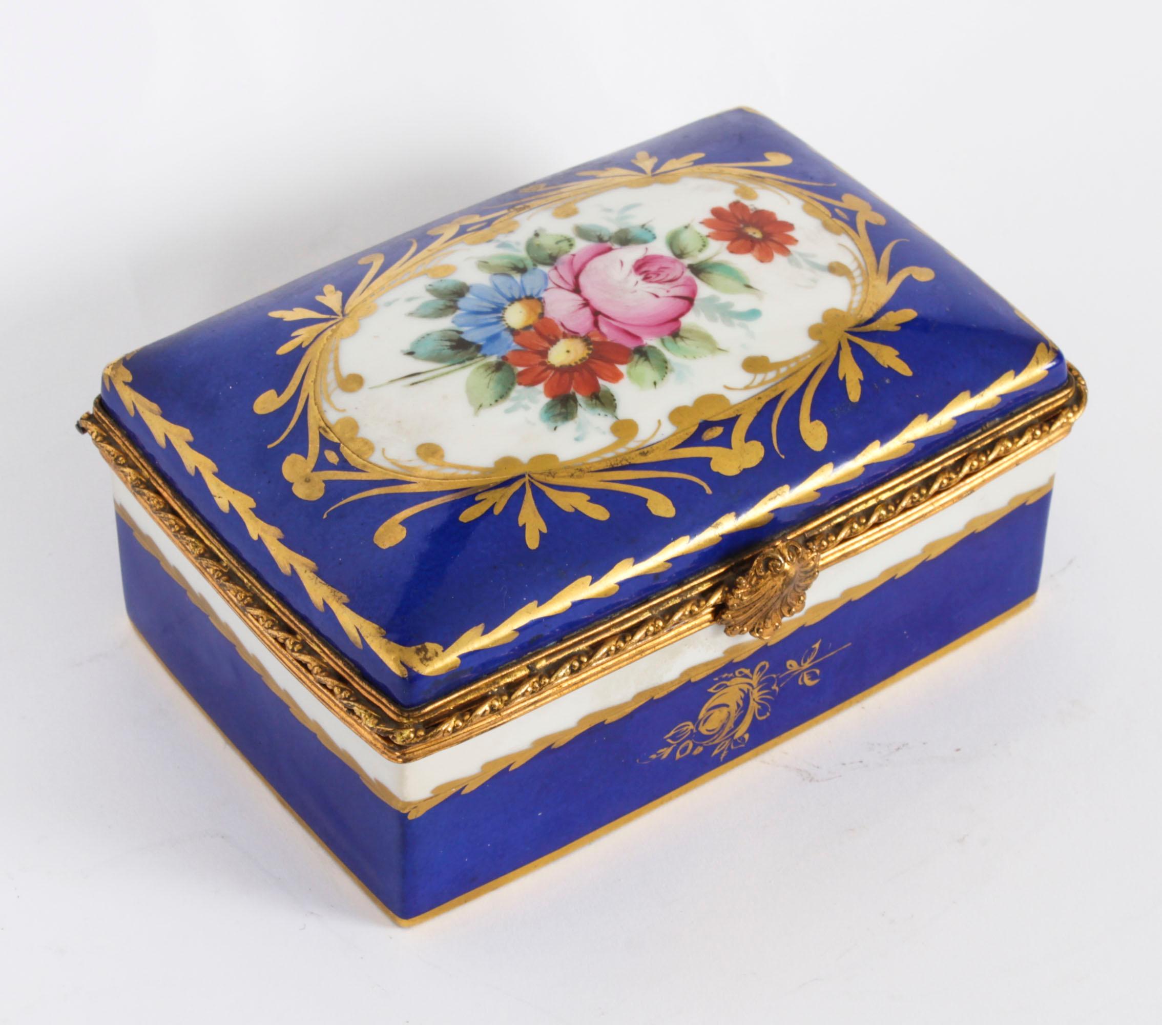 Antique Limoges Royal Blue Ormolu Mounted Casket Box 19h Century For Sale 10