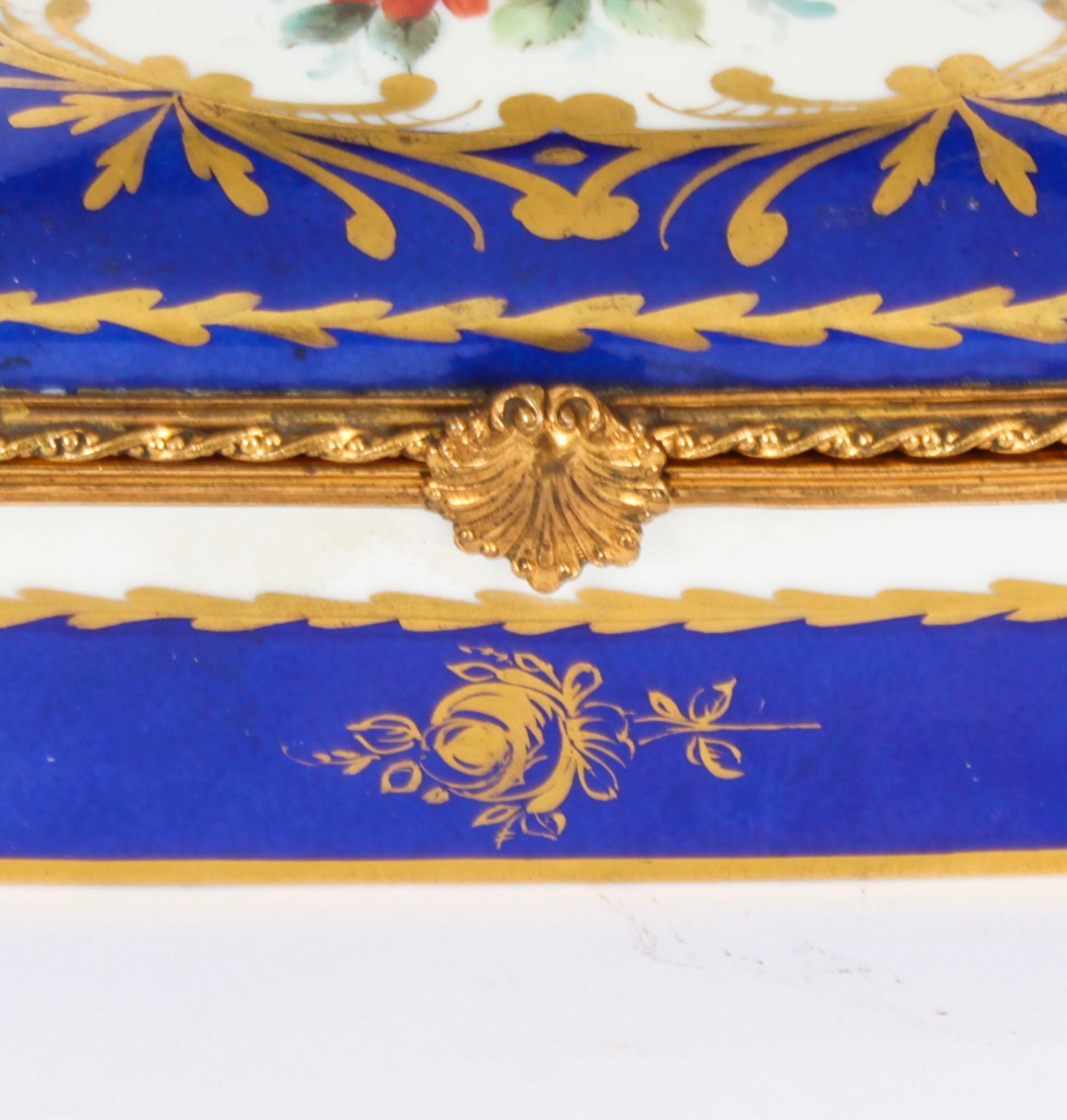 French Antique Limoges Royal Blue Ormolu Mounted Casket Box 19h Century For Sale